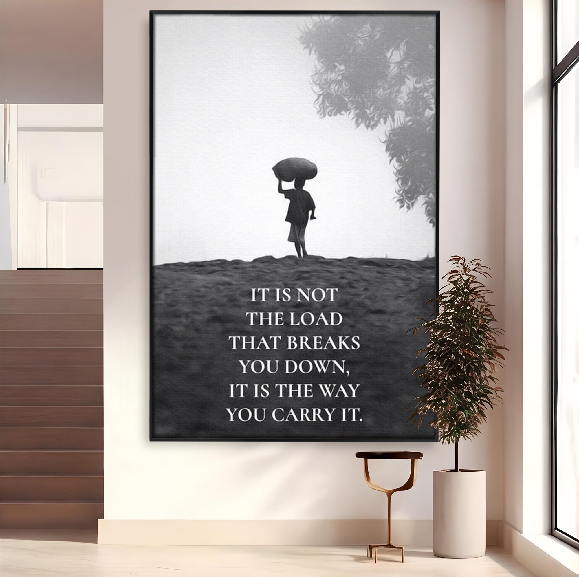 Tablou canvas cu tablou motivational cu silueta si text, in rama de aluminiu negru