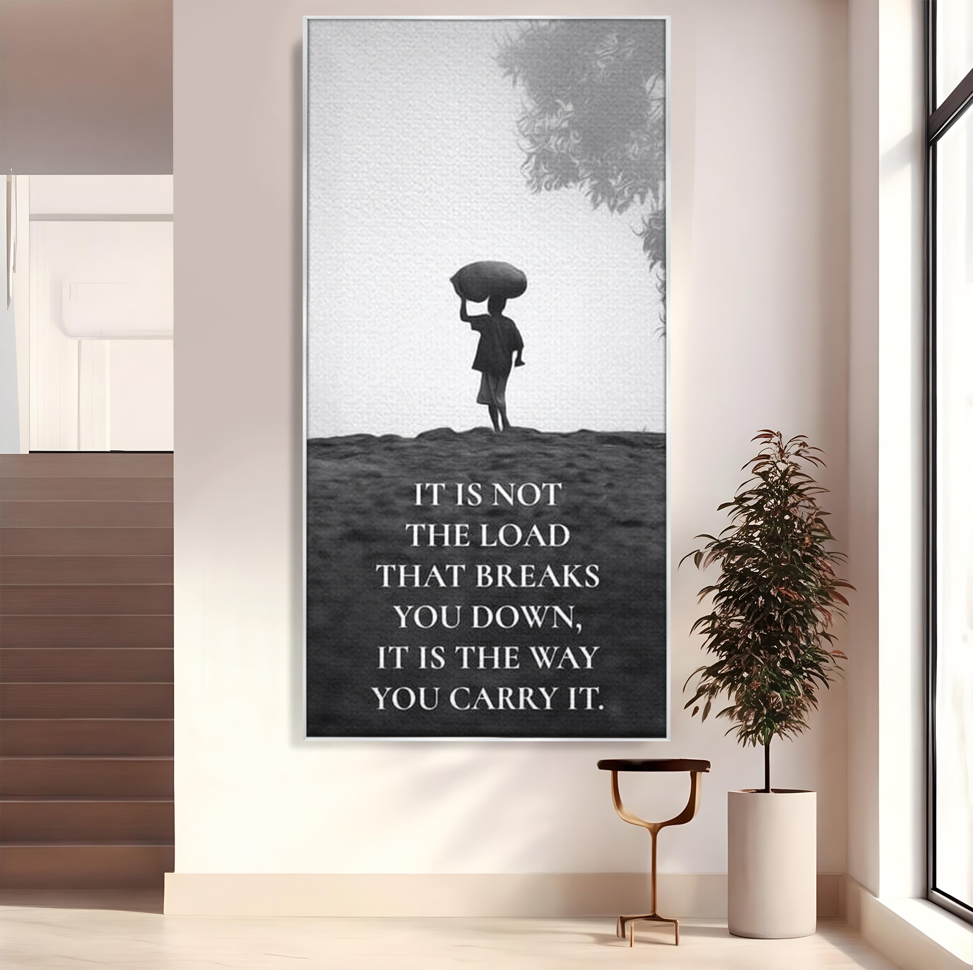 Tablou canvas cu tablou motivational cu silueta si text, in rama de aluminiu argintiu