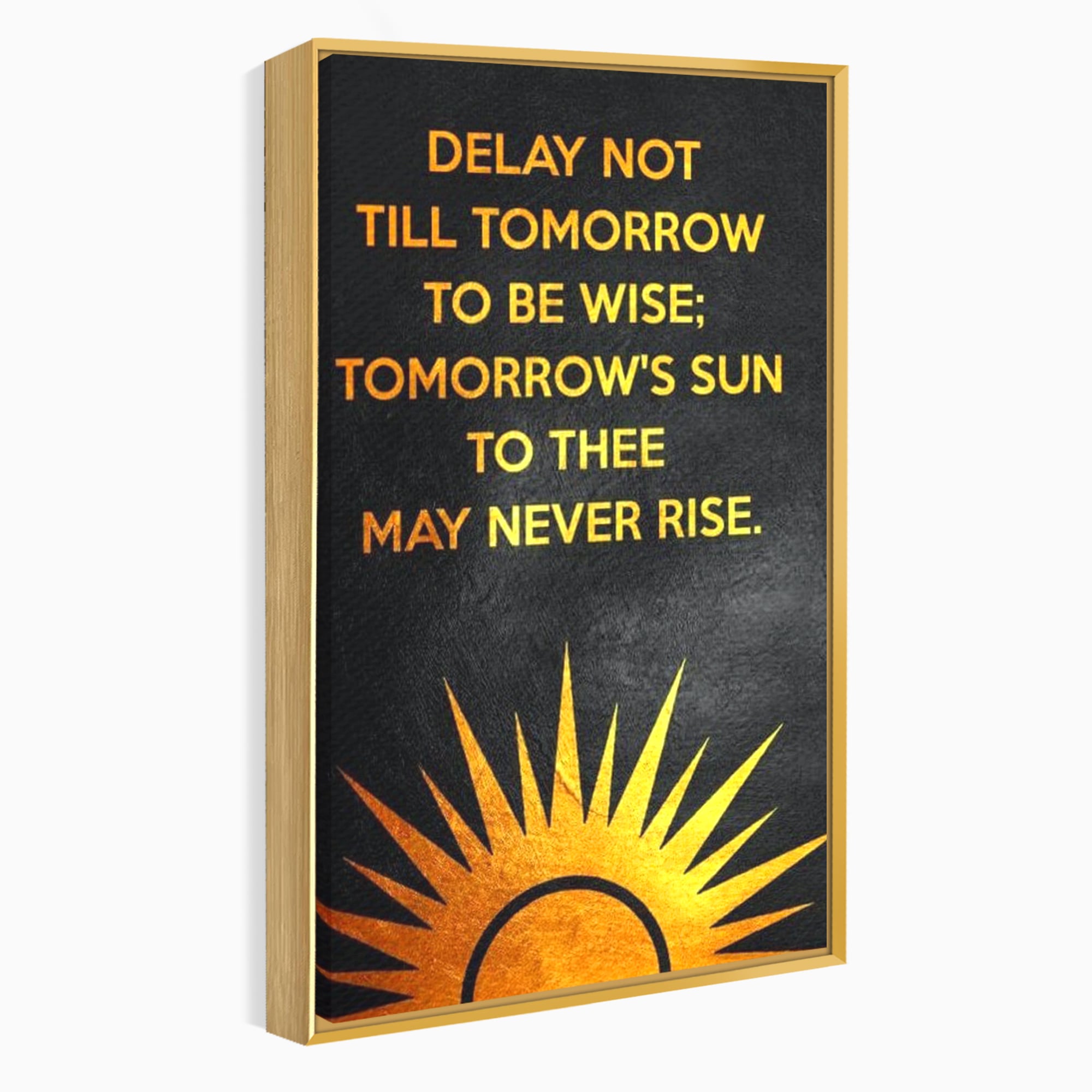 Tablou canvas cu tablou canvas motiv motivational negru si auriu, in rama de aluminiu auriu
