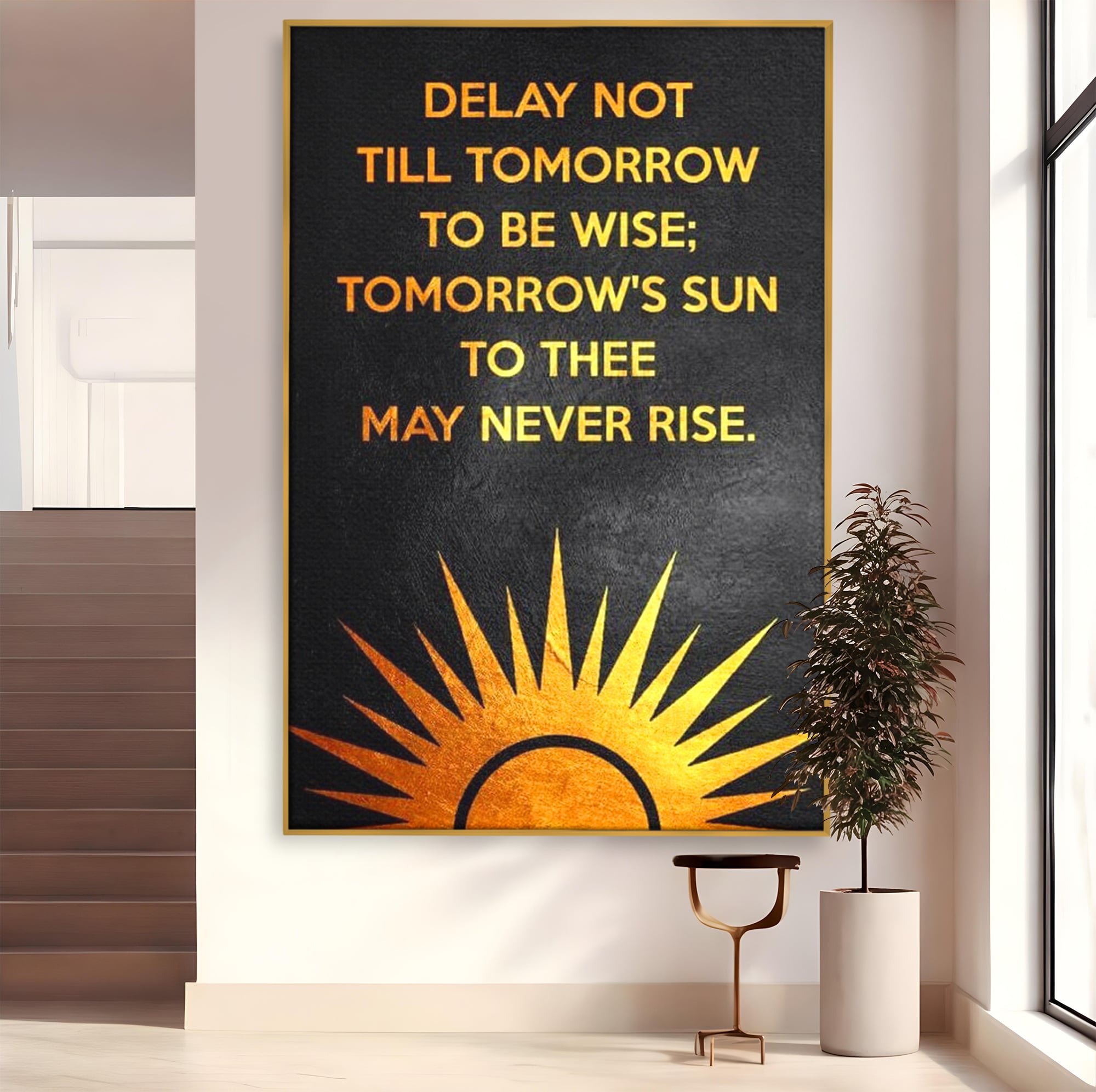 Tablou canvas cu tablou canvas motiv motivational negru si auriu, in rama de aluminiu auriu