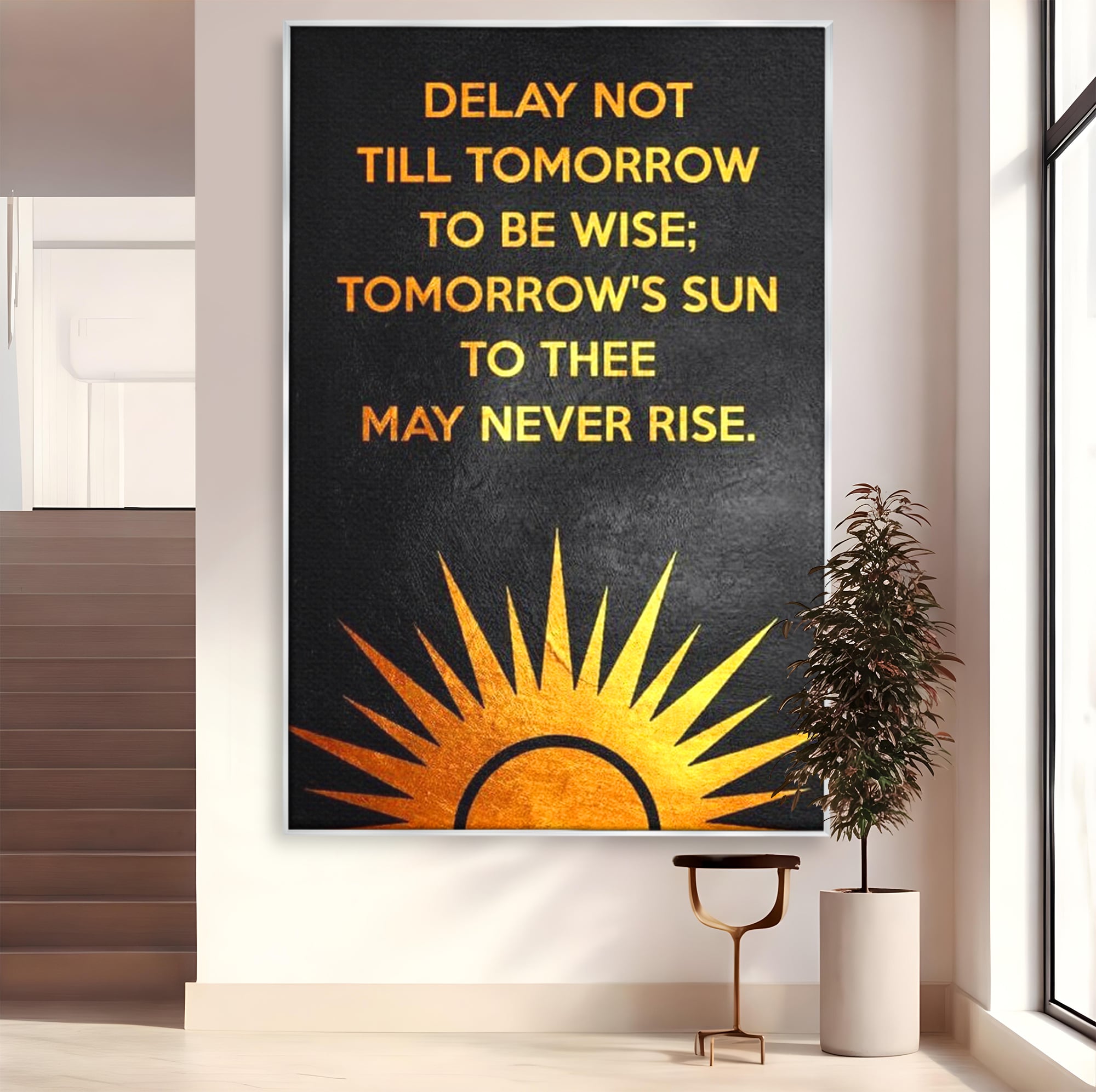 Tablou canvas cu tablou canvas motiv motivational negru si auriu, in rama de aluminiu argintiu