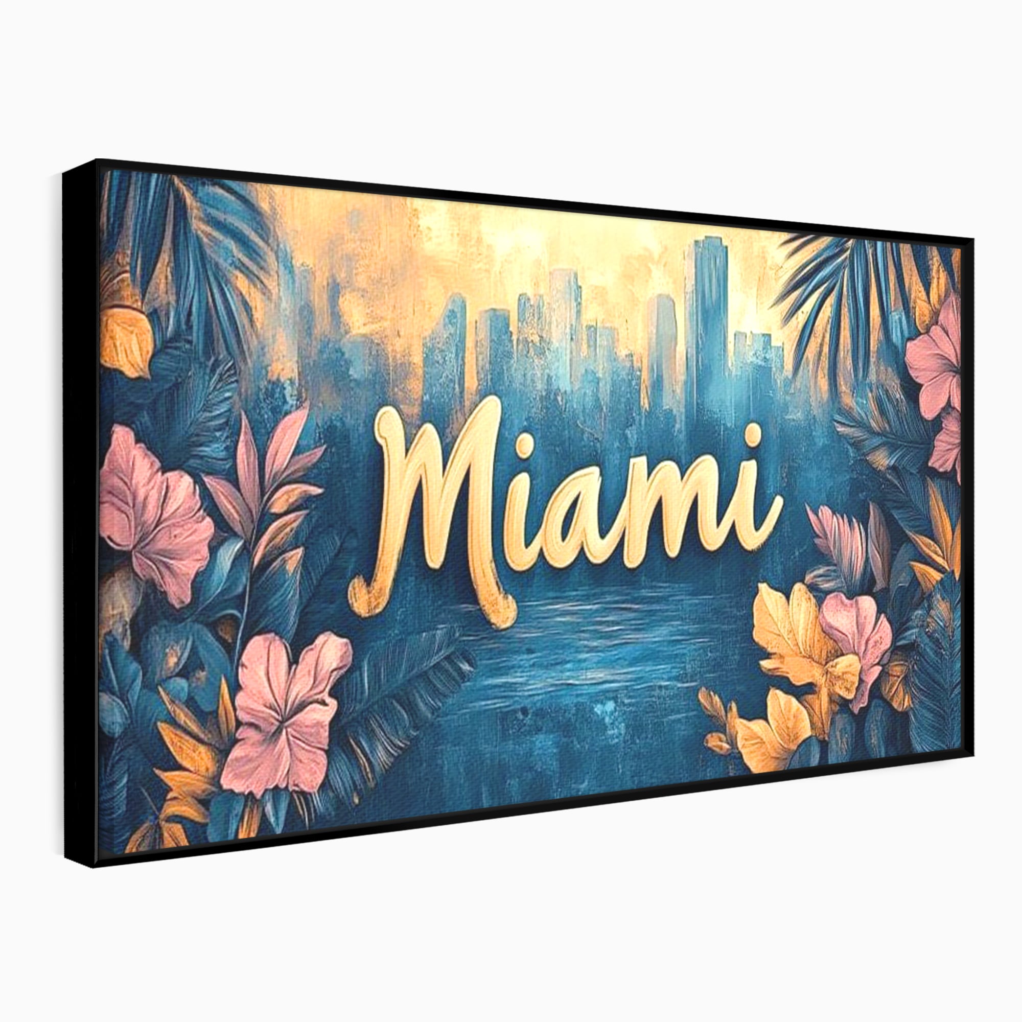 Tablou canvas cu tablou canvas cu peisaj urban miami, in rama de aluminiu negru