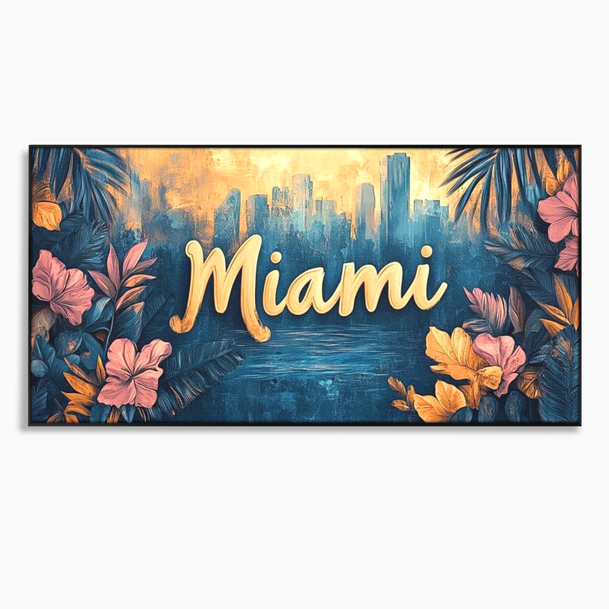Tablou canvas cu tablou canvas cu peisaj urban miami, in rama de aluminiu negru