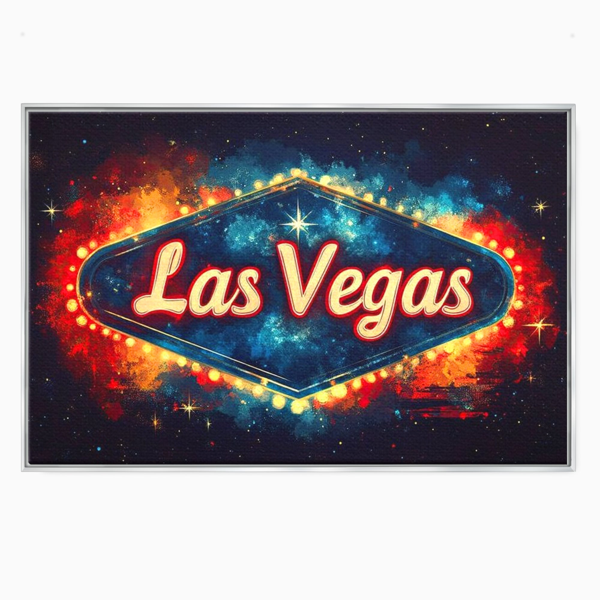 Tablou canvas cu tablou canvas cu semn neon las vegas, in rama de aluminiu argintiu