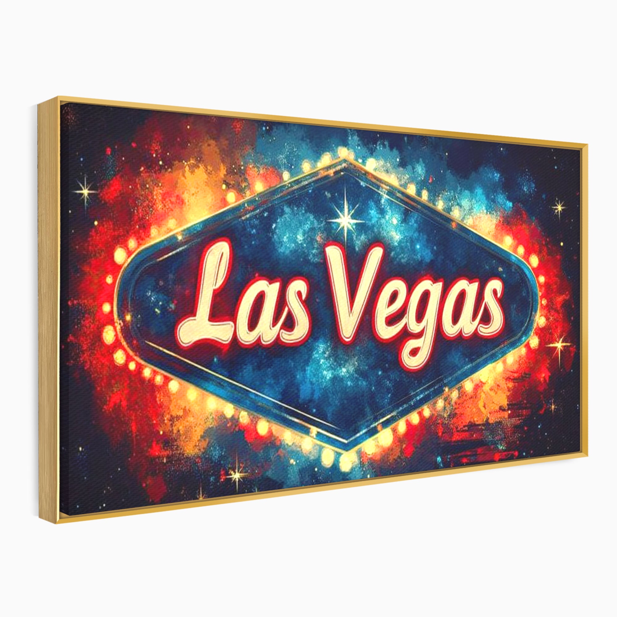 Tablou canvas cu tablou canvas cu semn neon las vegas, in rama de aluminiu auriu