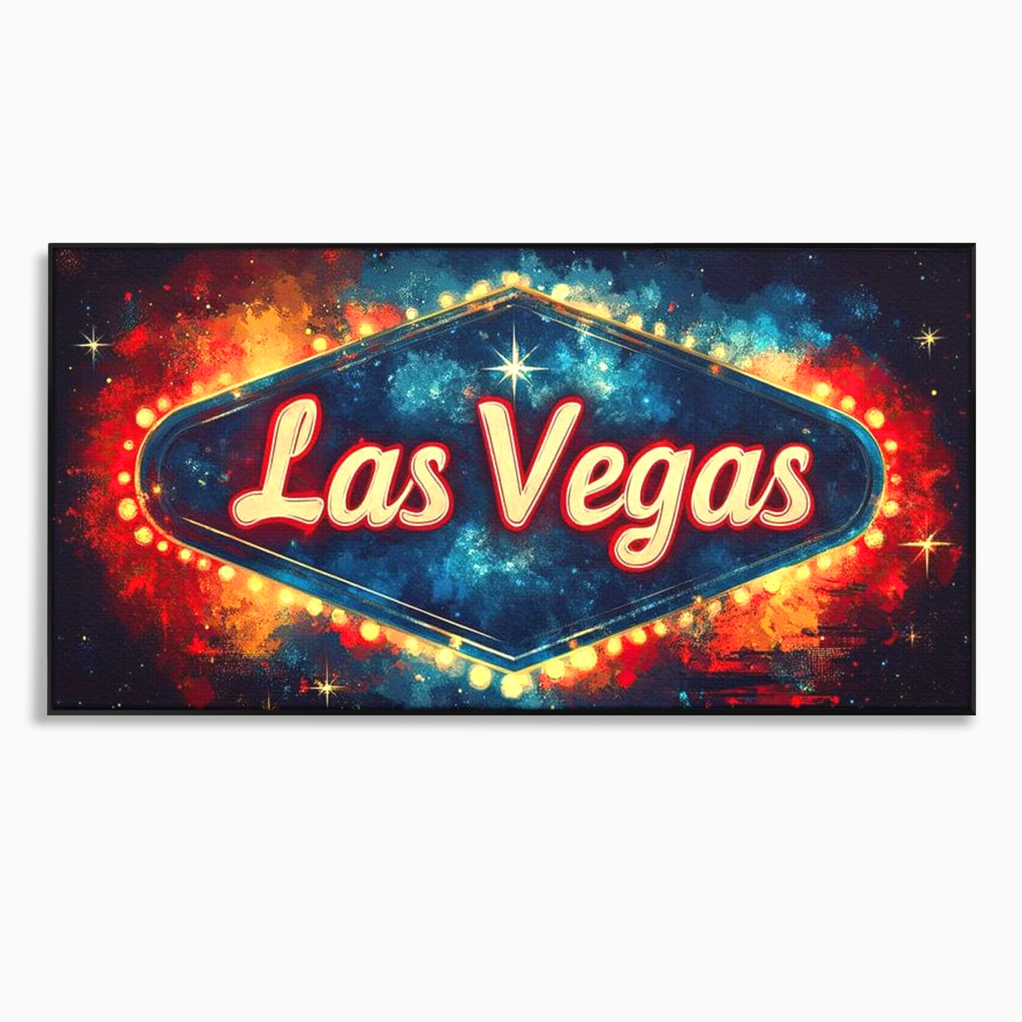 Tablou canvas cu tablou canvas cu semn neon las vegas, in rama de aluminiu negru