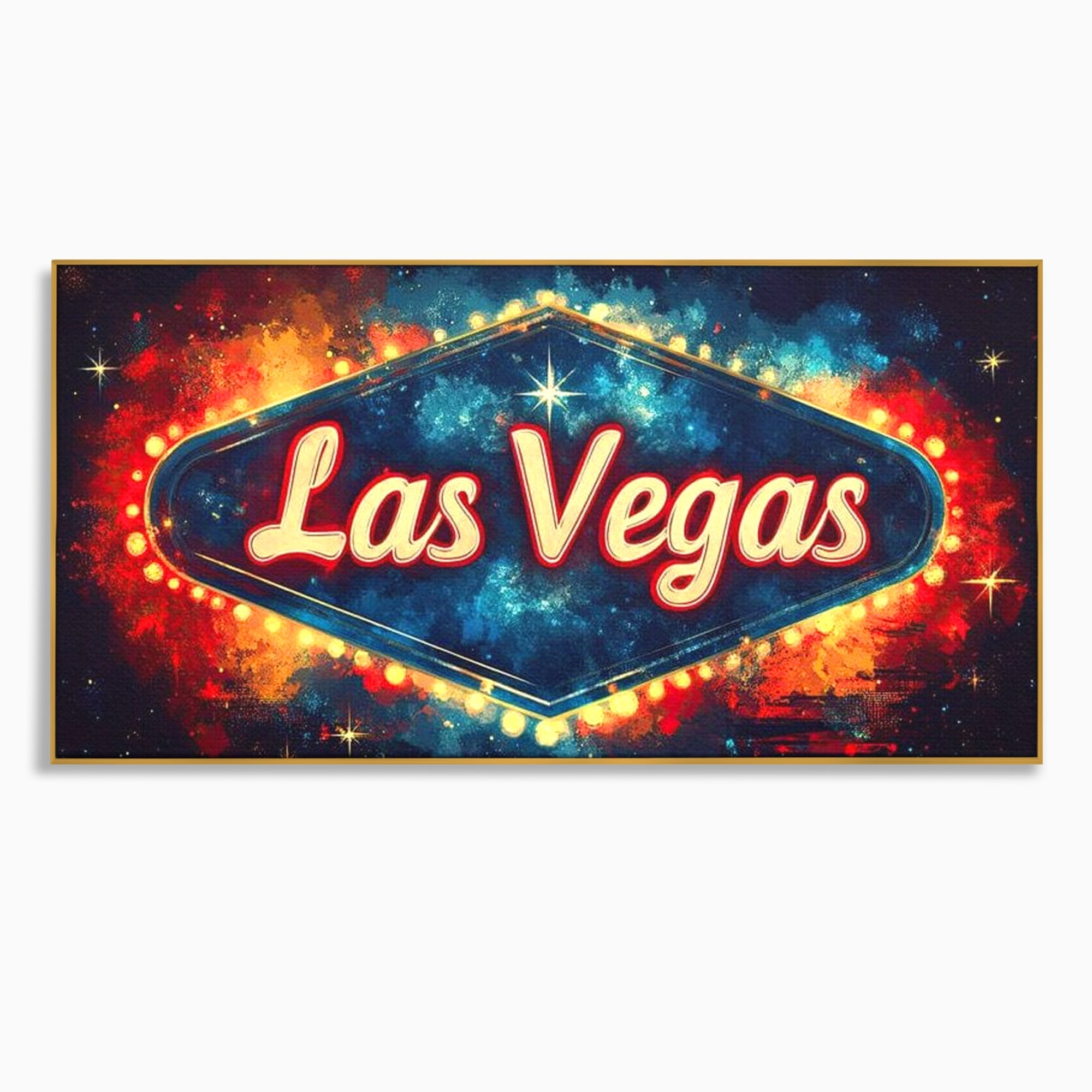 Tablou canvas cu tablou canvas cu semn neon las vegas, in rama de aluminiu auriu