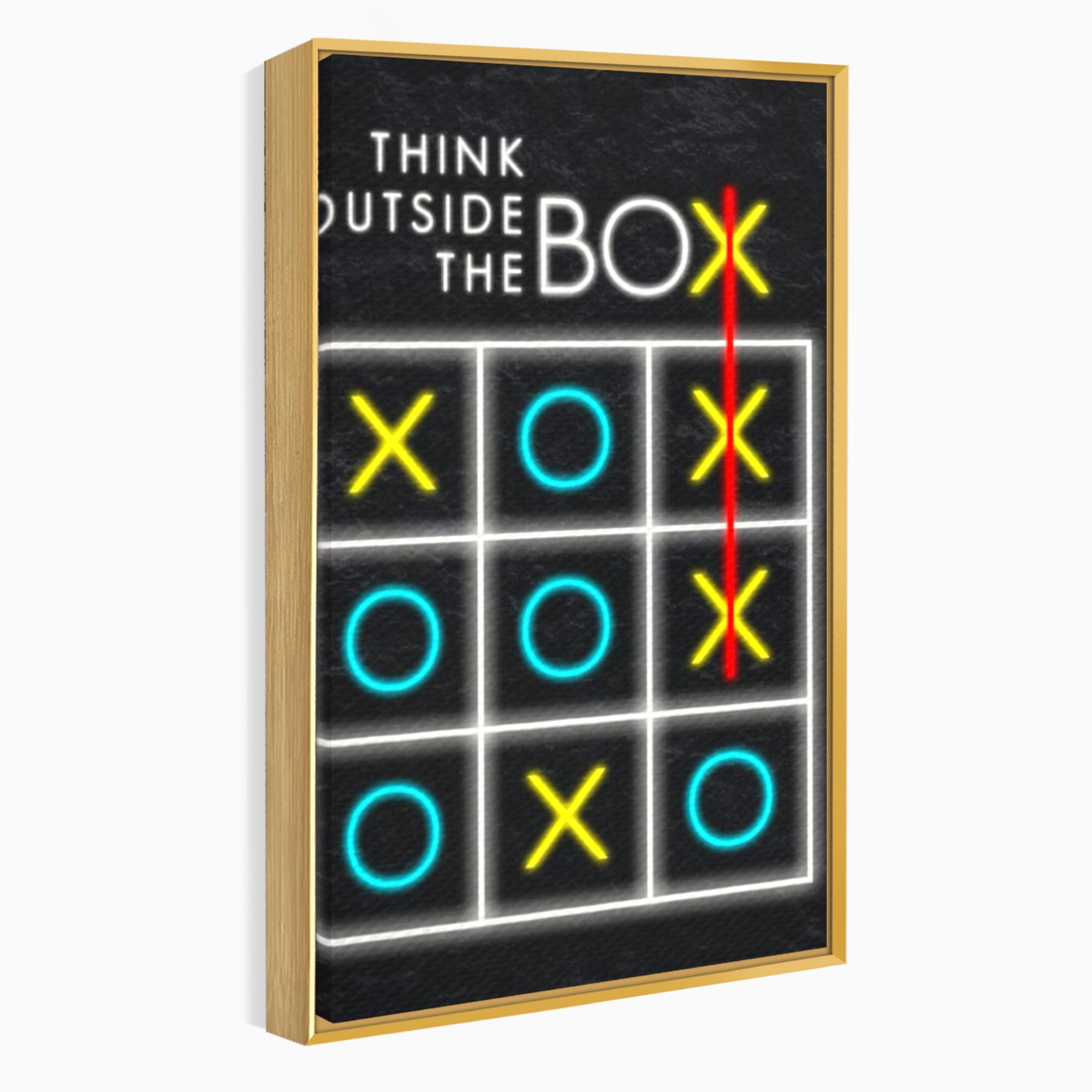 Tablou canvas cu tablou canvas cu joc de tictactoe si text, in rama de aluminiu auriu
