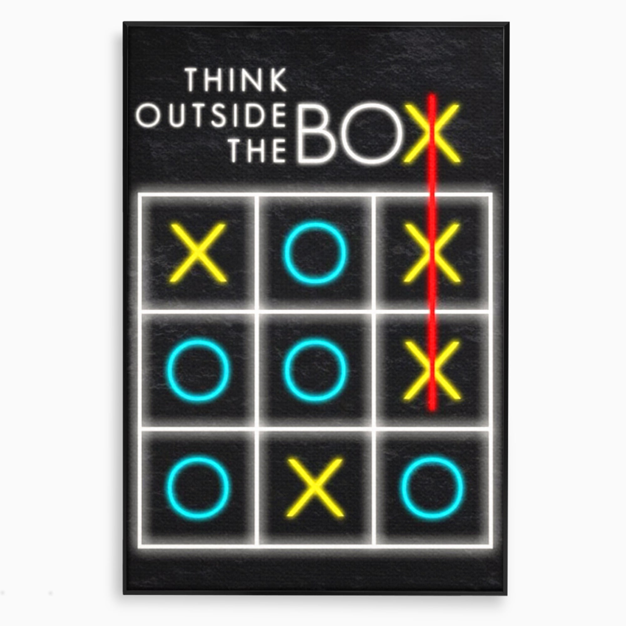 Tablou canvas cu tablou canvas cu joc de tictactoe si text, in rama de aluminiu negru
