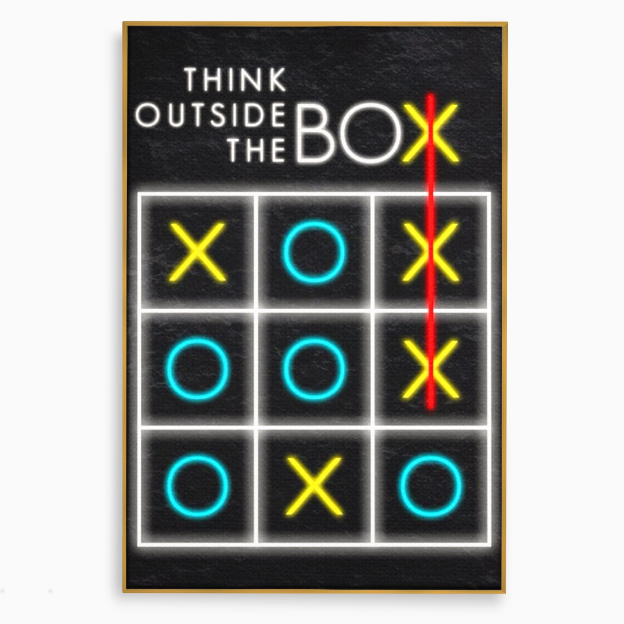 Tablou canvas cu tablou canvas cu joc de tictactoe si text, in rama de aluminiu auriu