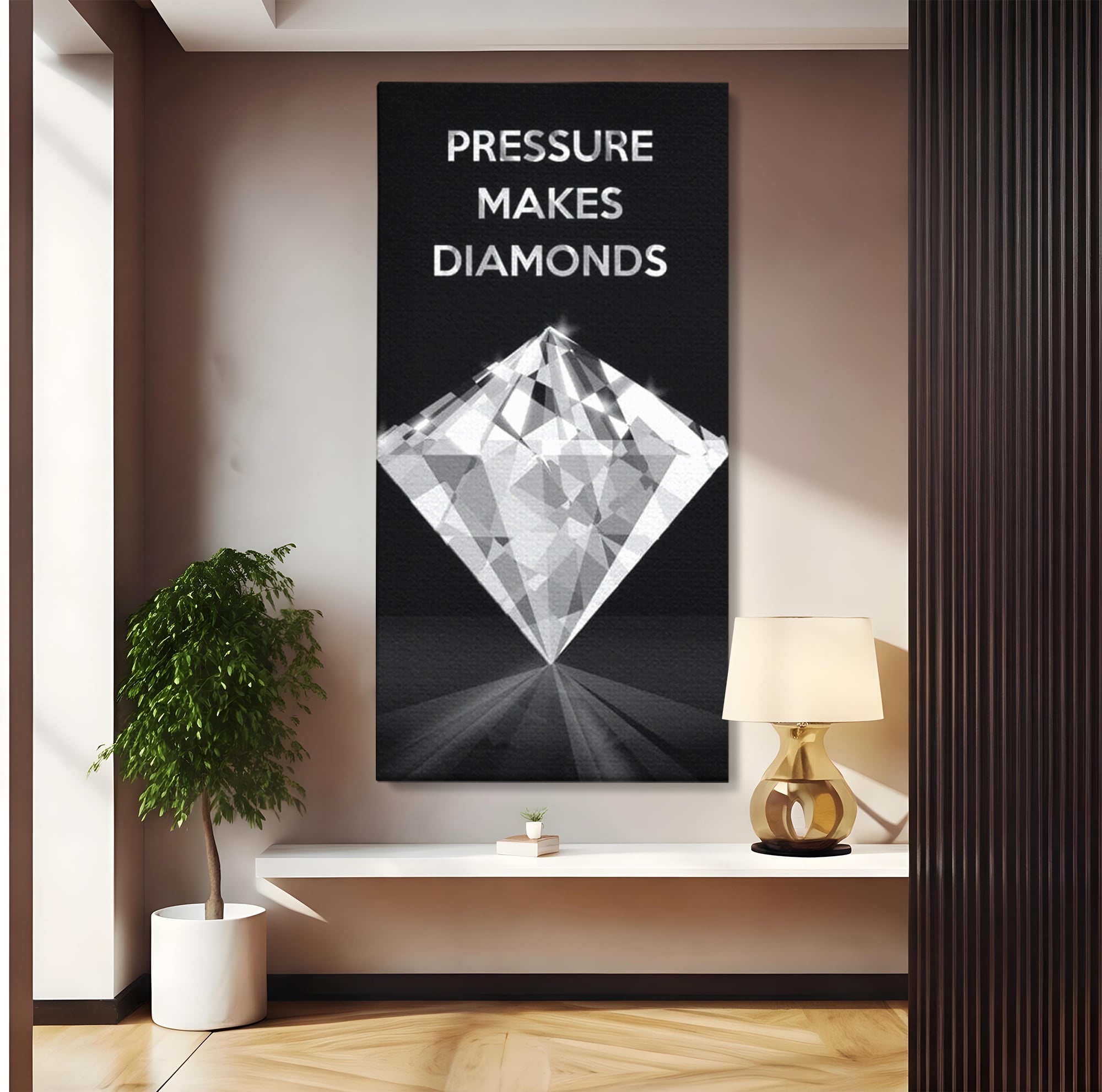 Tablou canvas cu tablou motivational cu diamant argintiu, fara rama, pe sasiu de lemn