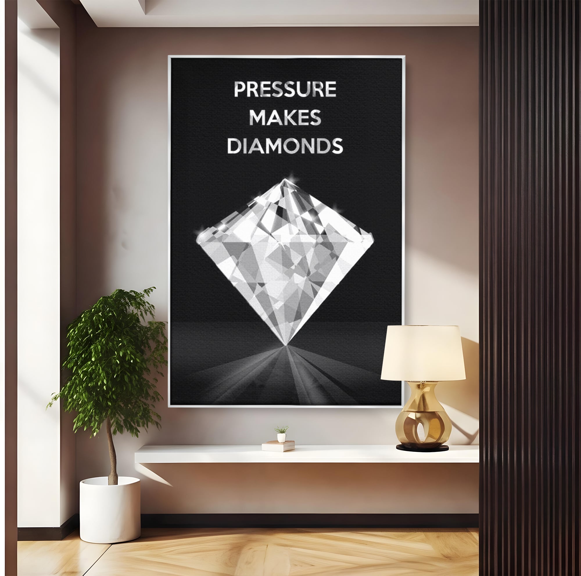 Tablou canvas cu tablou motivational cu diamant argintiu, in rama de aluminiu argintiu