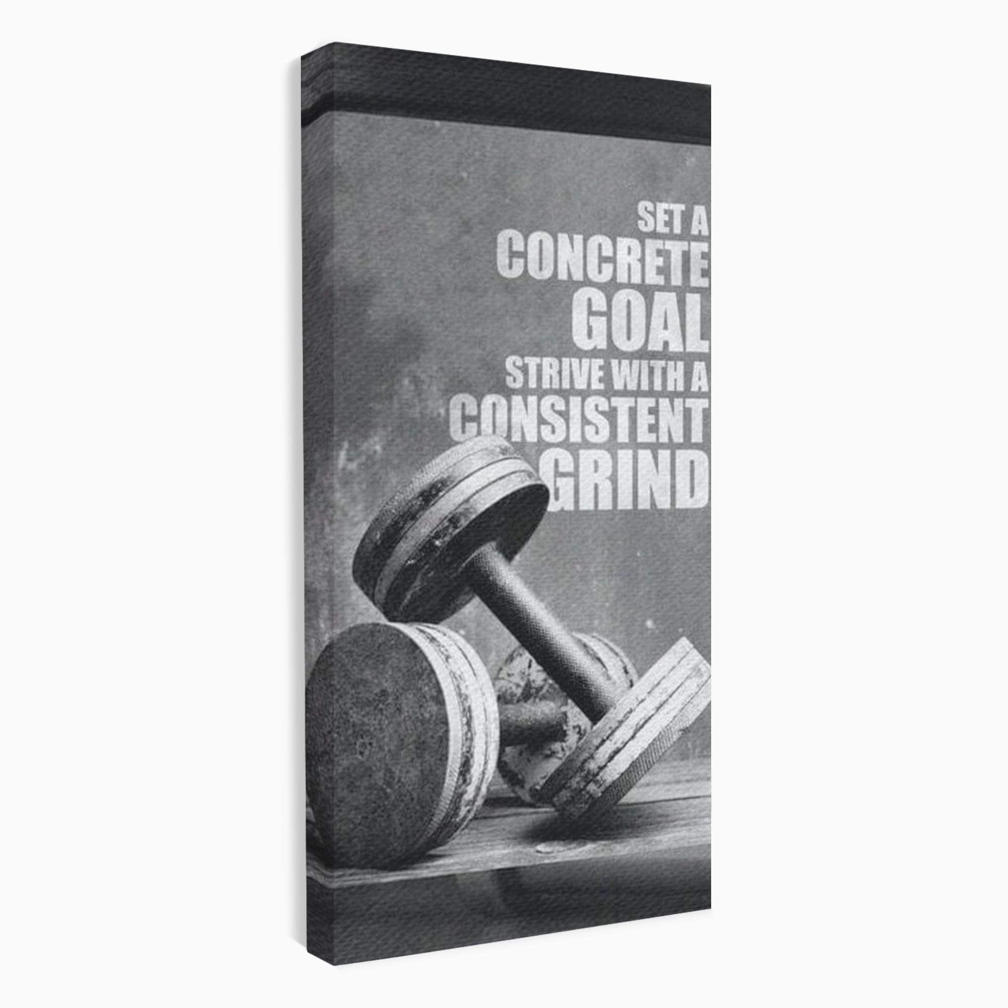 Tablou canvas cu tablou motivational cu gantere si text, fara rama, pe sasiu de lemn
