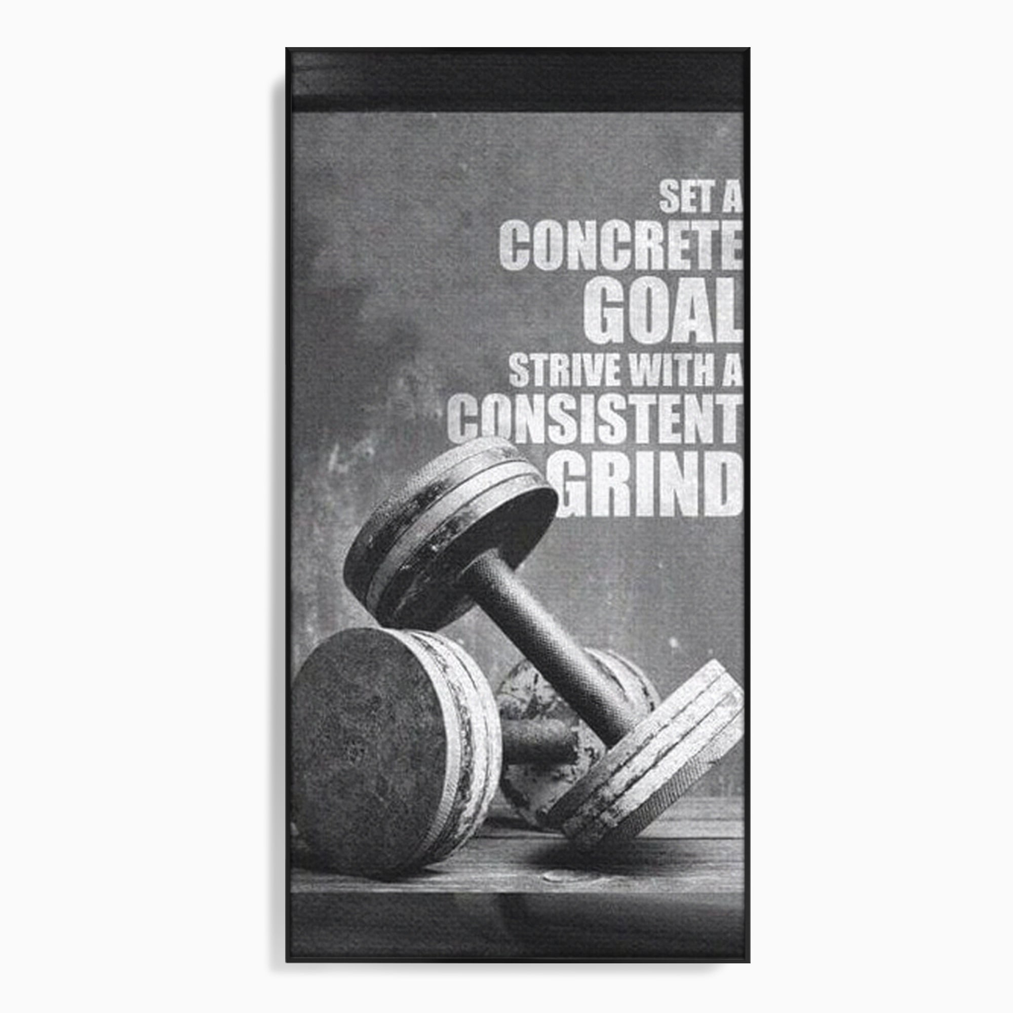 Tablou canvas cu tablou motivational cu gantere si text, in rama de aluminiu negru