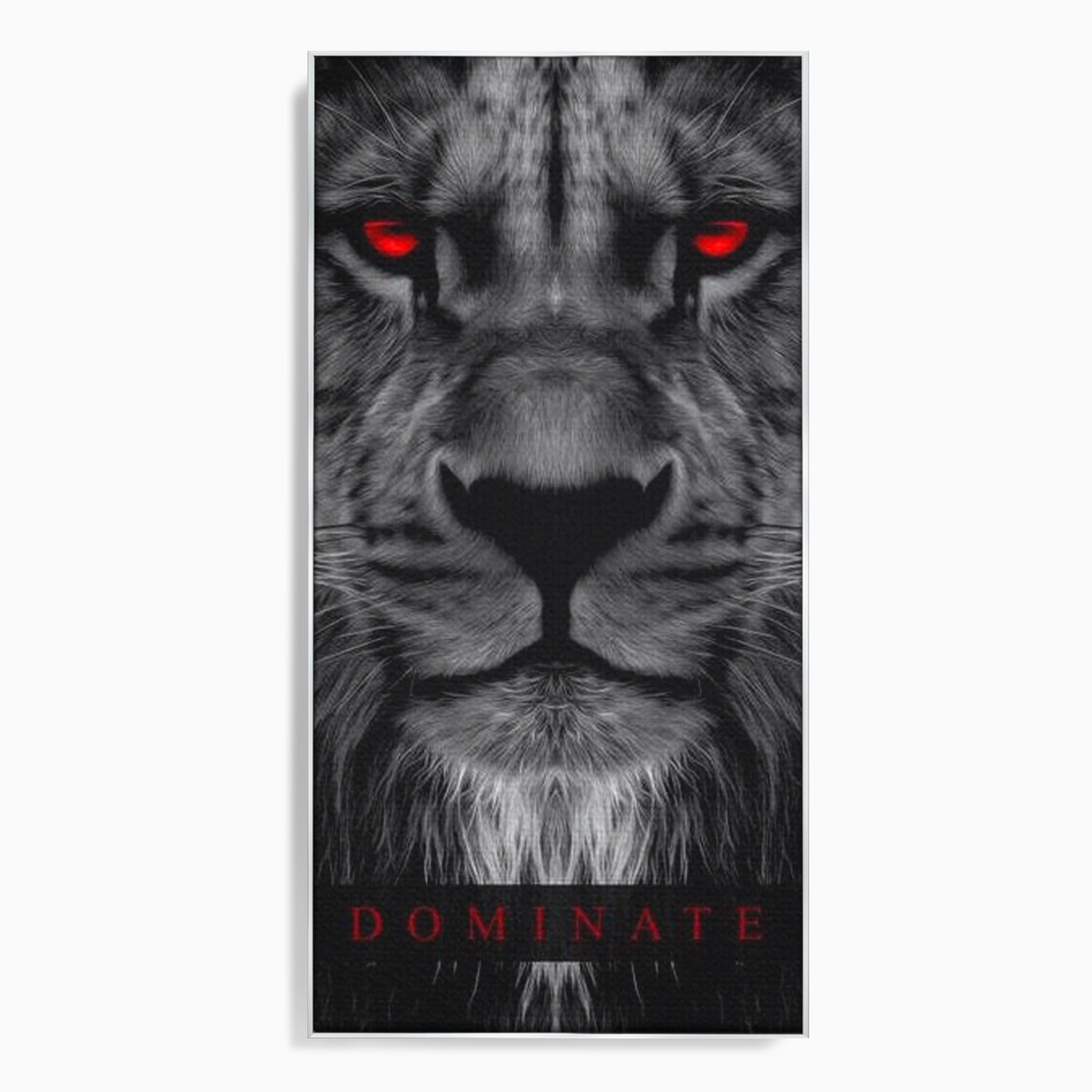 Tablou canvas cu tablou canvas cu leu alb-negru, in rama de aluminiu argintiu