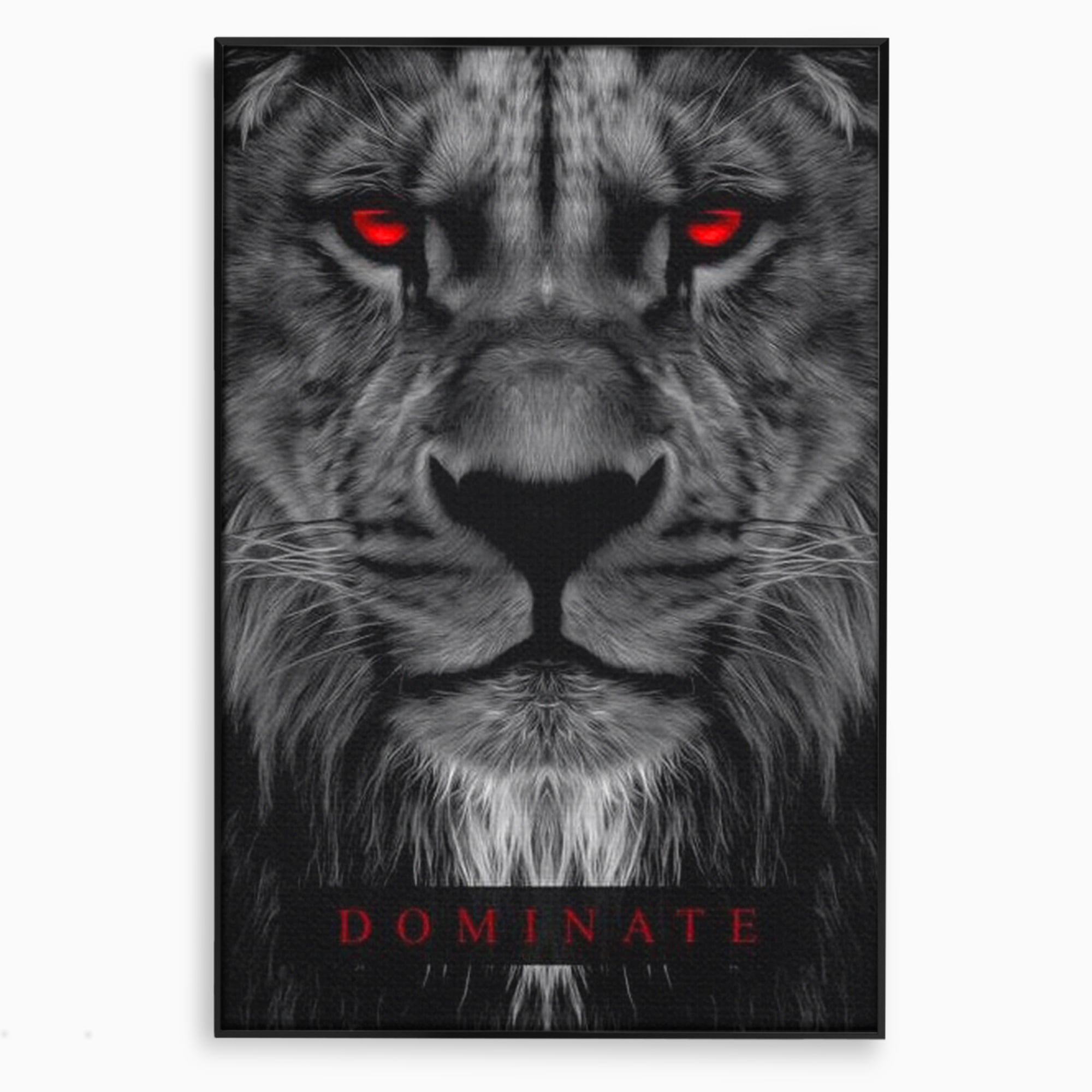 Tablou canvas cu tablou canvas cu leu alb-negru, in rama de aluminiu negru