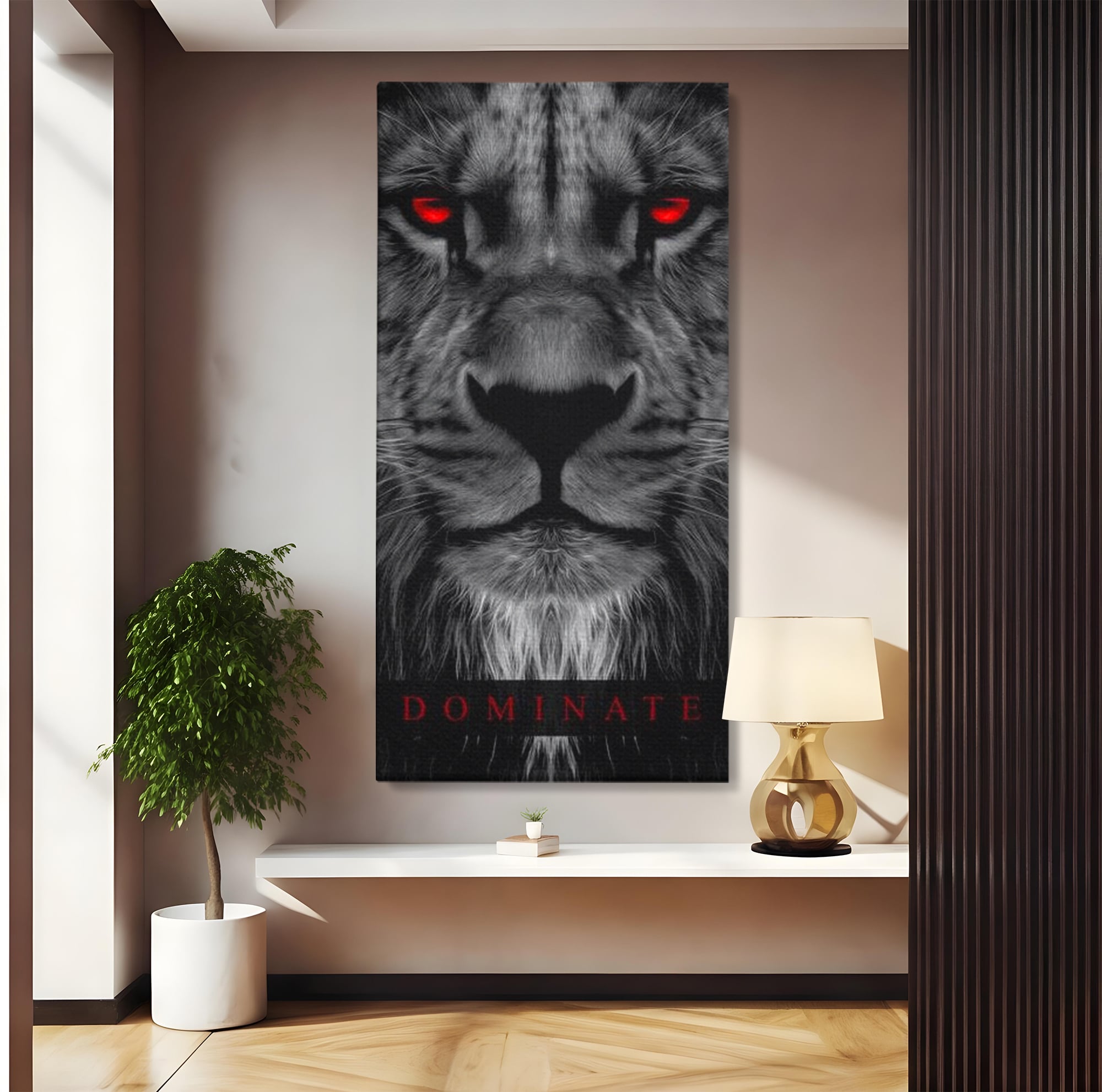Tablou canvas cu tablou canvas cu leu alb-negru, fara rama, pe sasiu de lemn