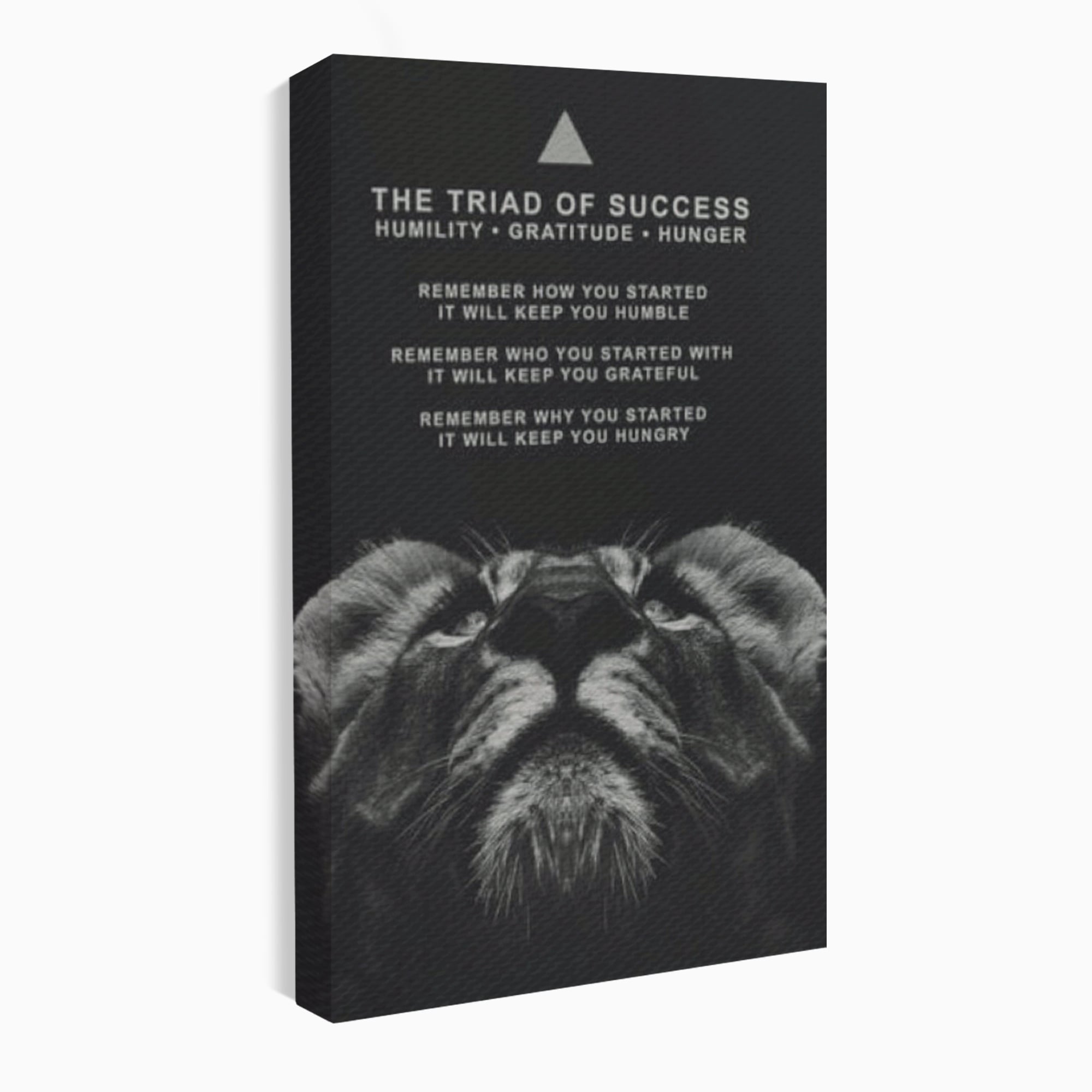 Tablou canvas cu tablou motivational cu cap de leu, fara rama, pe sasiu de lemn