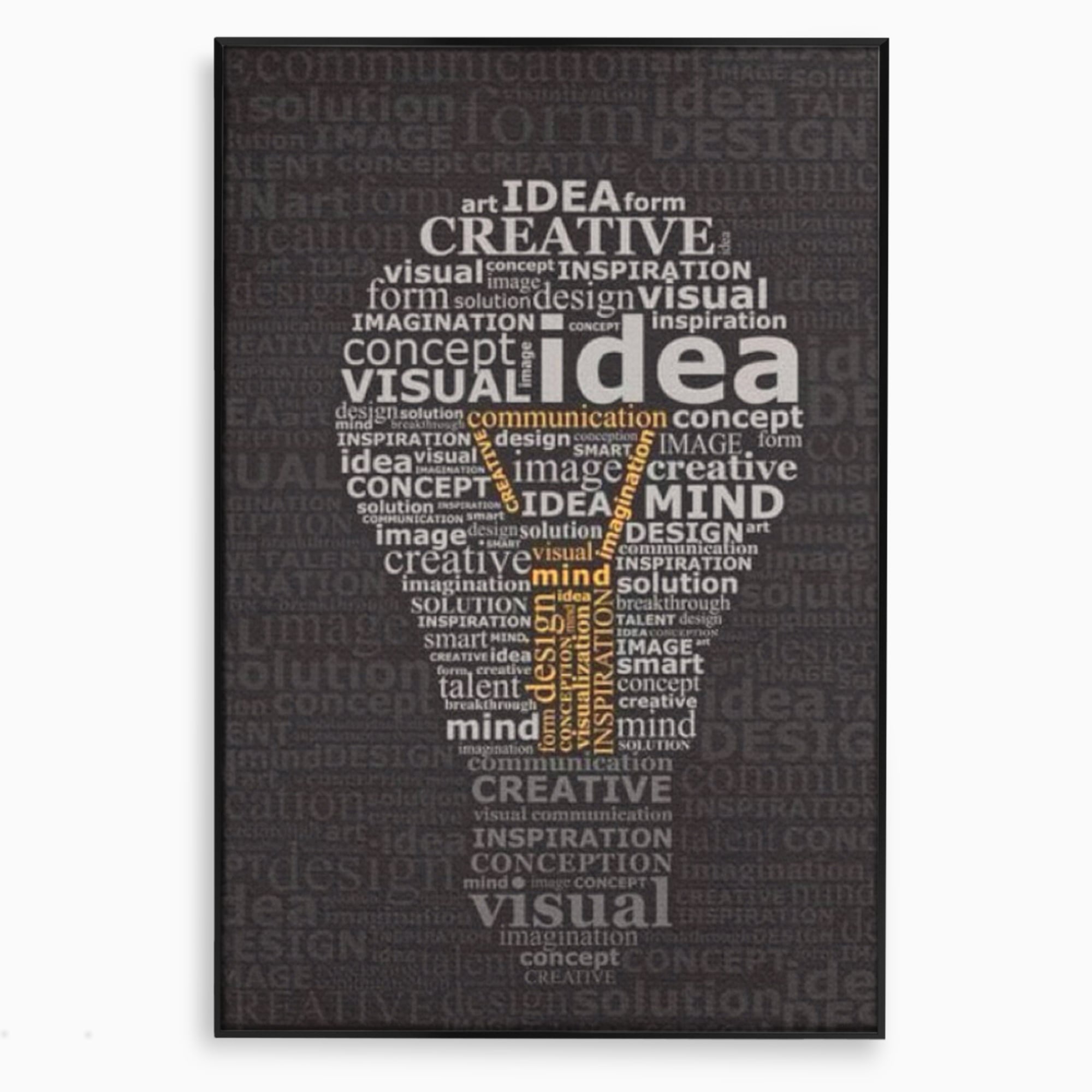Tablou canvas cu tablou canvas cu silueta de bec formata din cuvinte, in rama de aluminiu negru