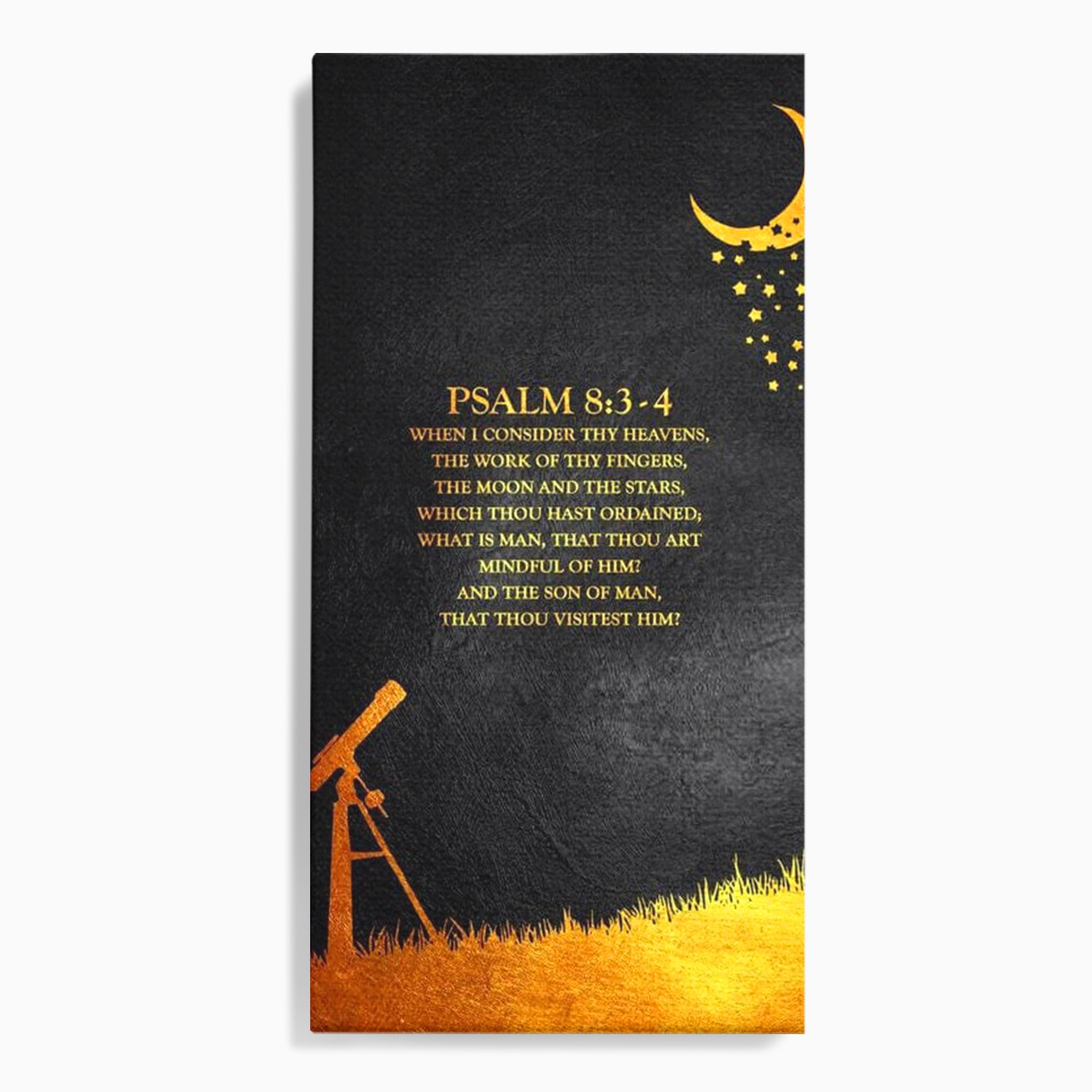 Tablou canvas cu tablou canvas cu citat biblic si telescop, fara rama, pe sasiu de lemn