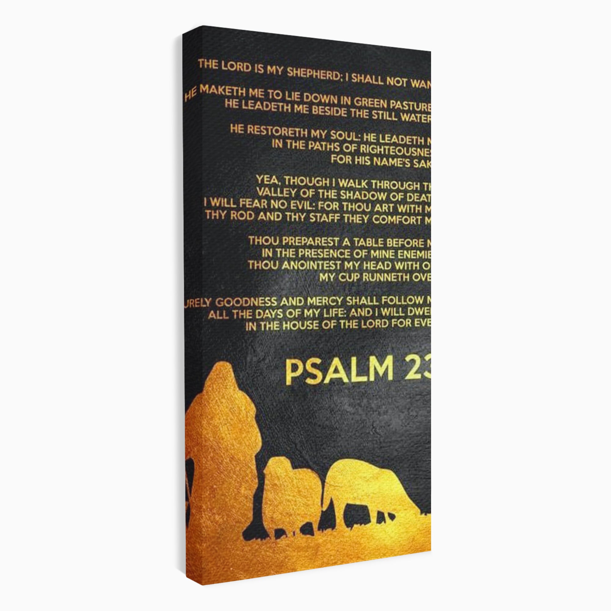 Tablou canvas cu tablou canvas cu psalm si silueta aurie, fara rama, pe sasiu de lemn