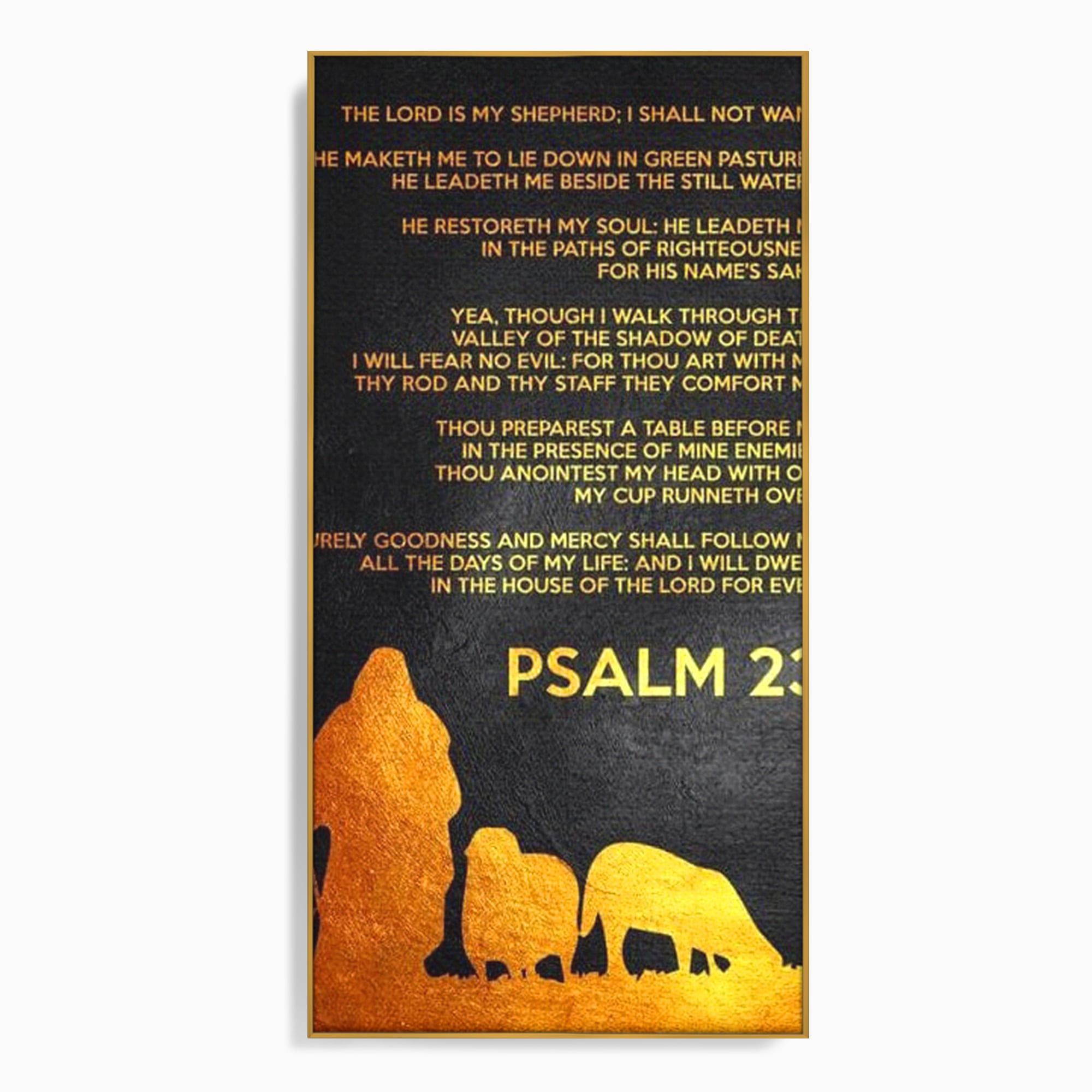 Tablou canvas cu tablou canvas cu psalm si silueta aurie, in rama de aluminiu auriu