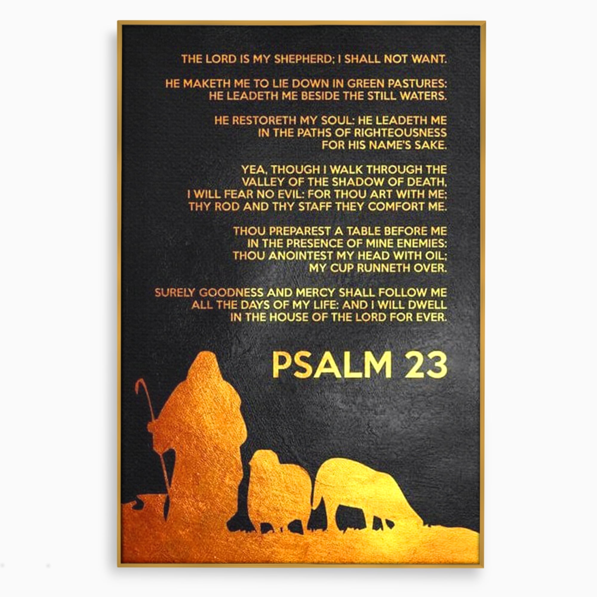 Tablou canvas cu tablou canvas cu psalm si silueta aurie, in rama de aluminiu auriu