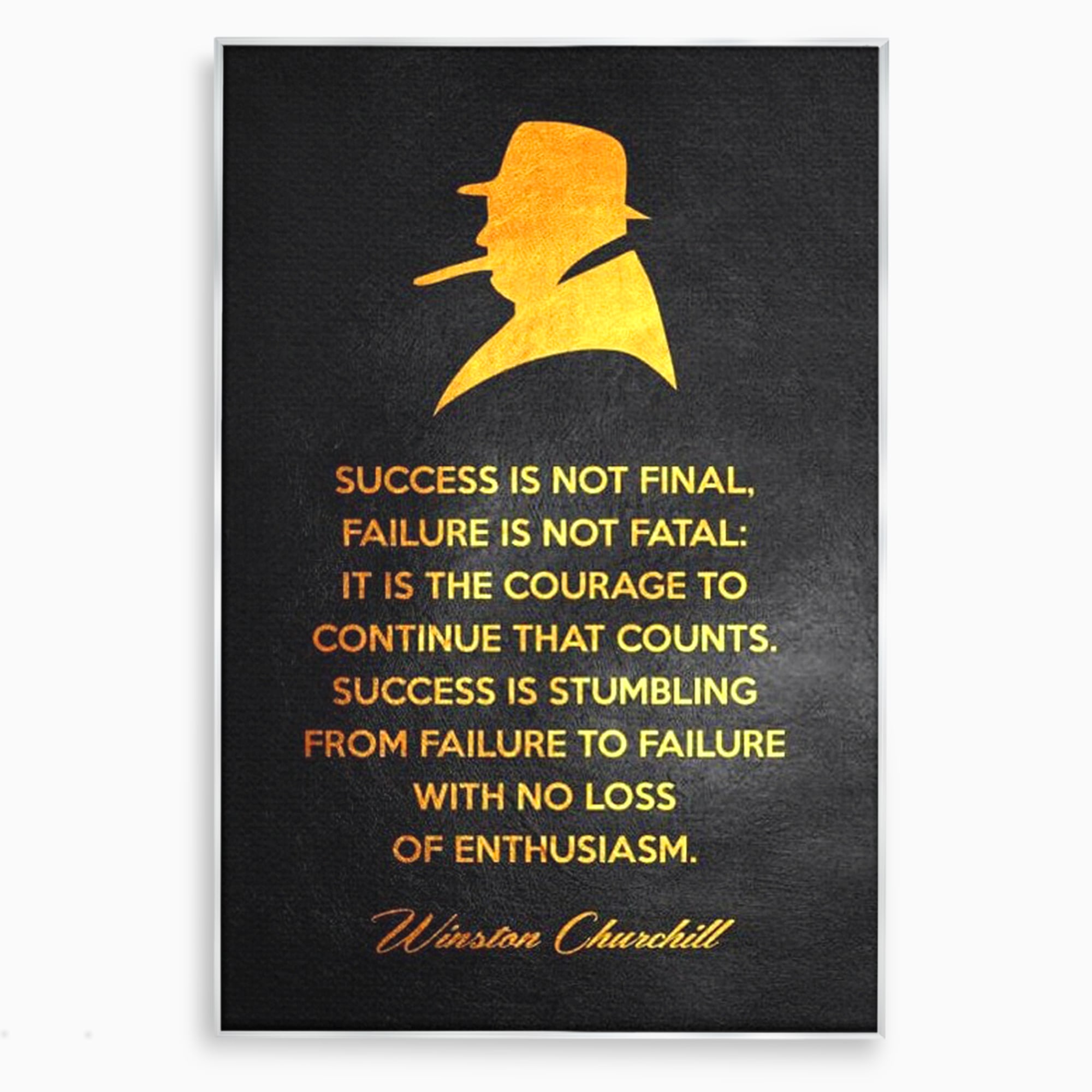 Tablou canvas cu tablou canvas cu winston churchill si citat, in rama de aluminiu argintiu