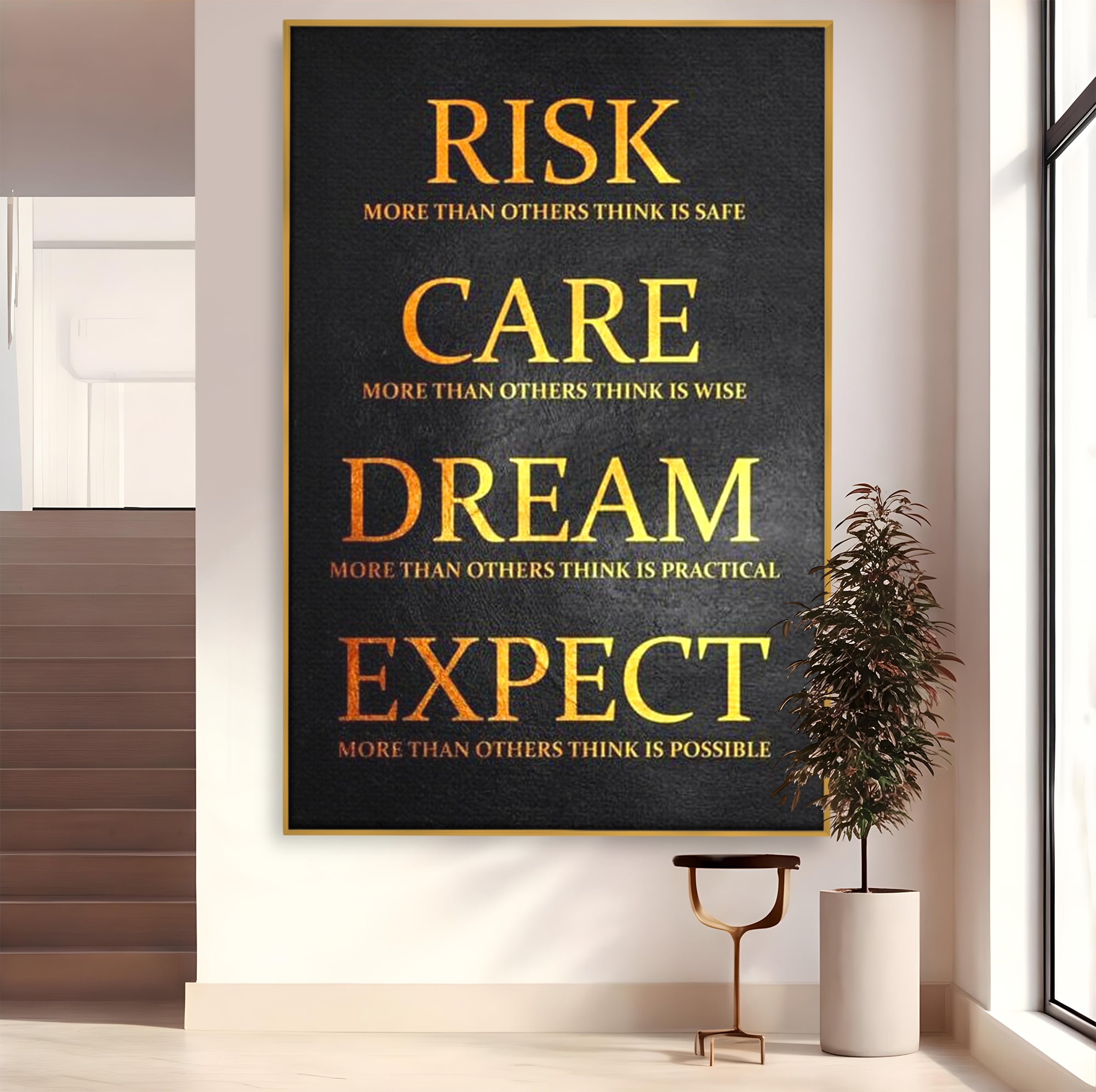 Tablou canvas cu tablou canvas cu citat motivational, in rama de aluminiu auriu