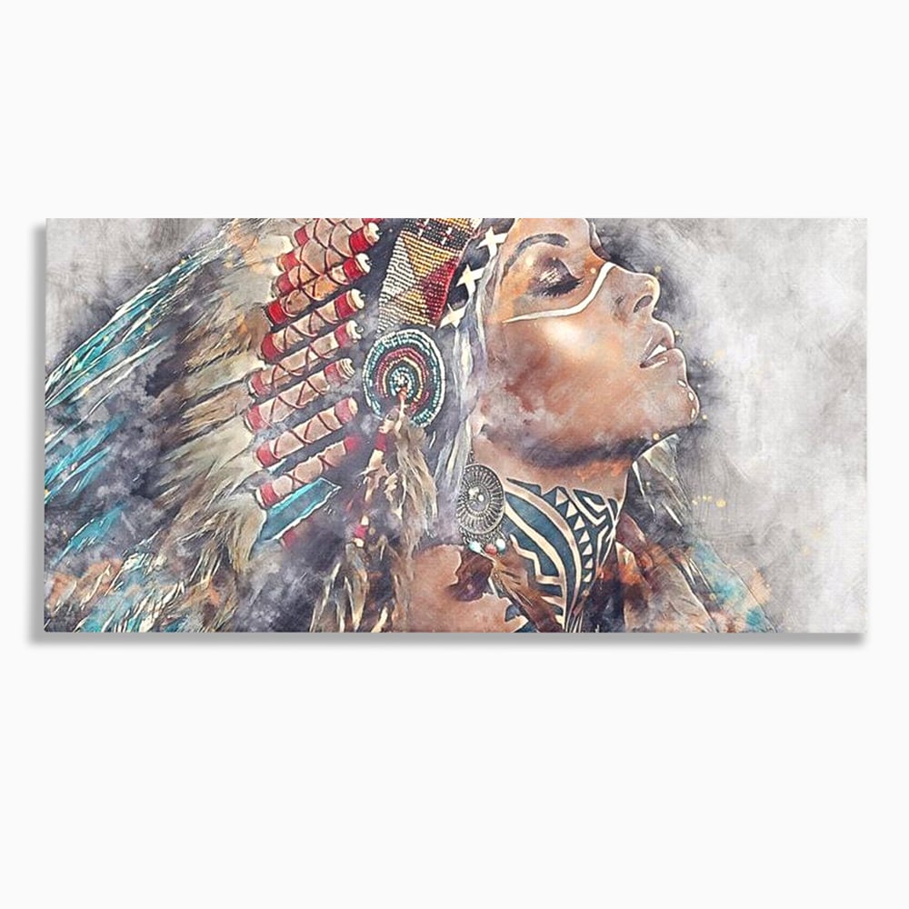Tablou canvas cu tablou canvas cu femeie indigena, fara rama, pe sasiu de lemn
