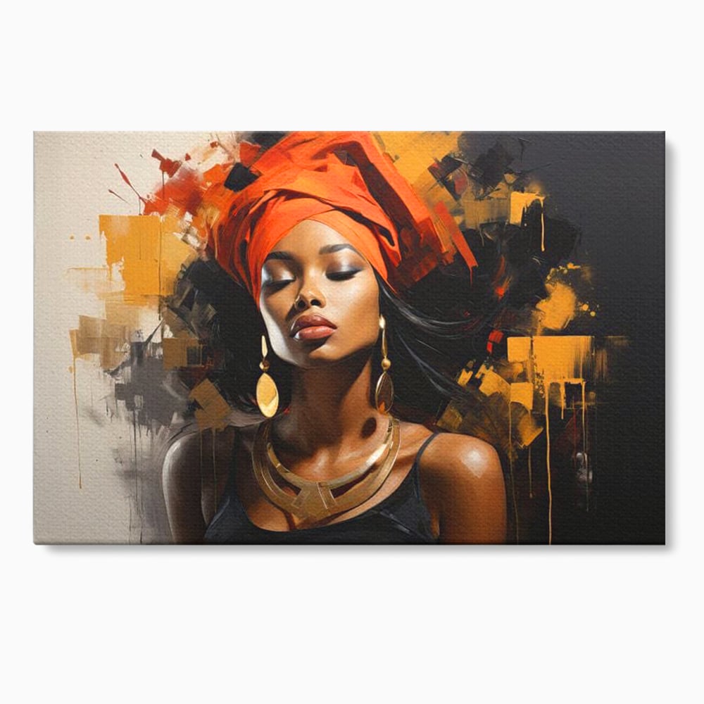 Tablou canvas cu tablou canvas cu femeie si turban, fara rama, pe sasiu de lemn