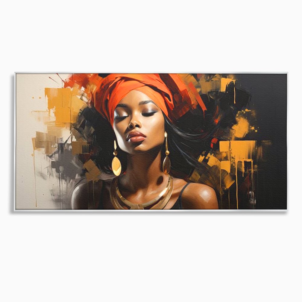 Tablou canvas cu tablou canvas cu femeie si turban, in rama de aluminiu argintiu