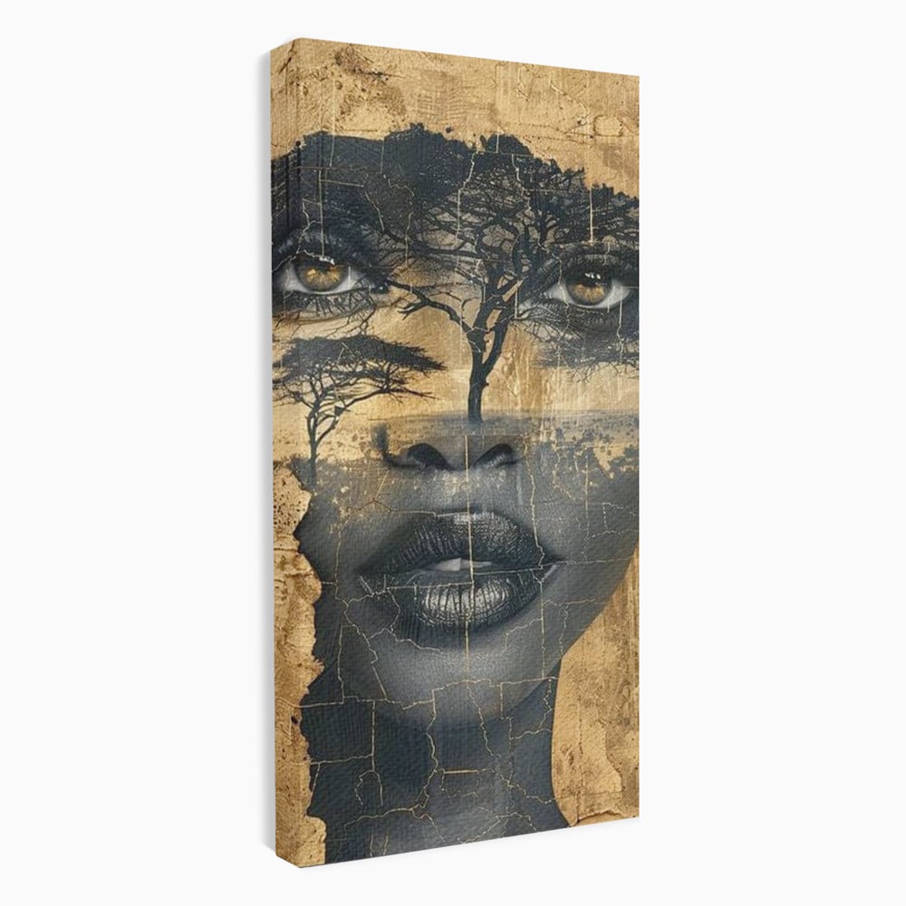 Tablou canvas cu tablou canvas cu chip de femeie si copaci, fara rama, pe sasiu de lemn