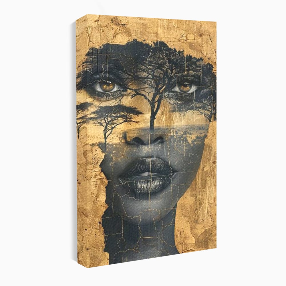 Tablou canvas cu tablou canvas cu chip de femeie si copaci, fara rama, pe sasiu de lemn