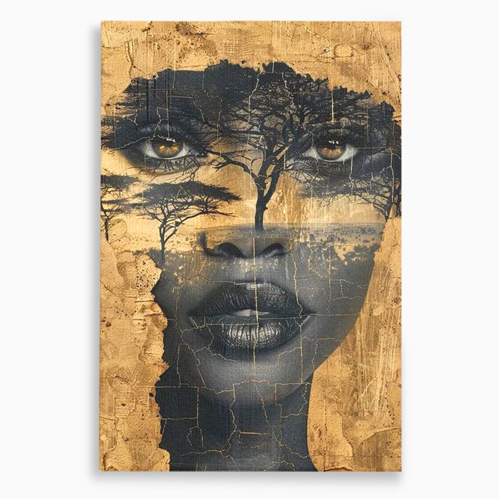 Tablou canvas cu tablou canvas cu chip de femeie si copaci, fara rama, pe sasiu de lemn