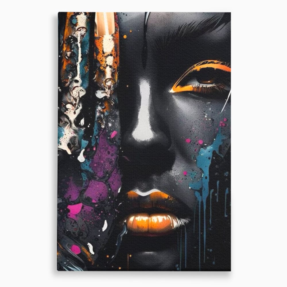 Tablou canvas cu tablou canvas cu portret street art, fara rama, pe sasiu de lemn
