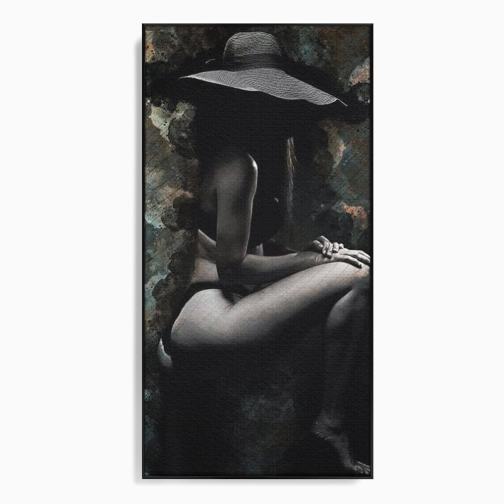Tablou canvas cu tablou canvas cu silueta feminina, in rama de aluminiu negru