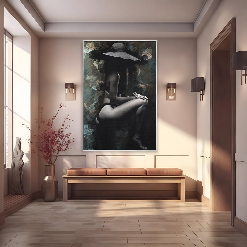 Tablou canvas cu tablou canvas cu silueta feminina, in rama de aluminiu argintiu