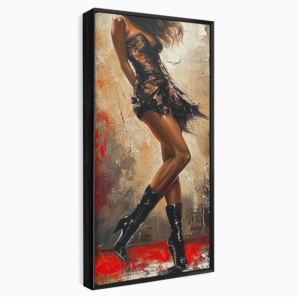 Tablou canvas cu tablou canvas cu silueta de dansatoare, in rama de aluminiu negru