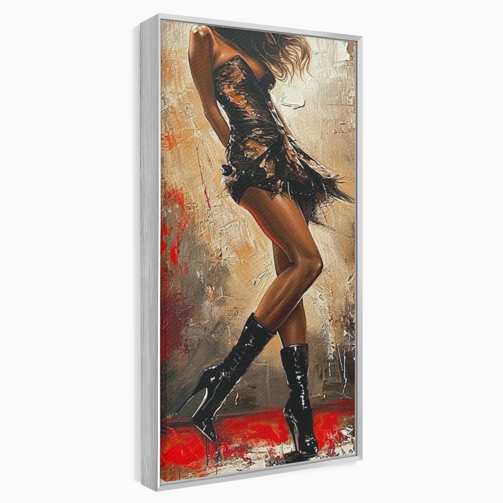 Tablou canvas cu tablou canvas cu silueta de dansatoare, in rama de aluminiu argintiu