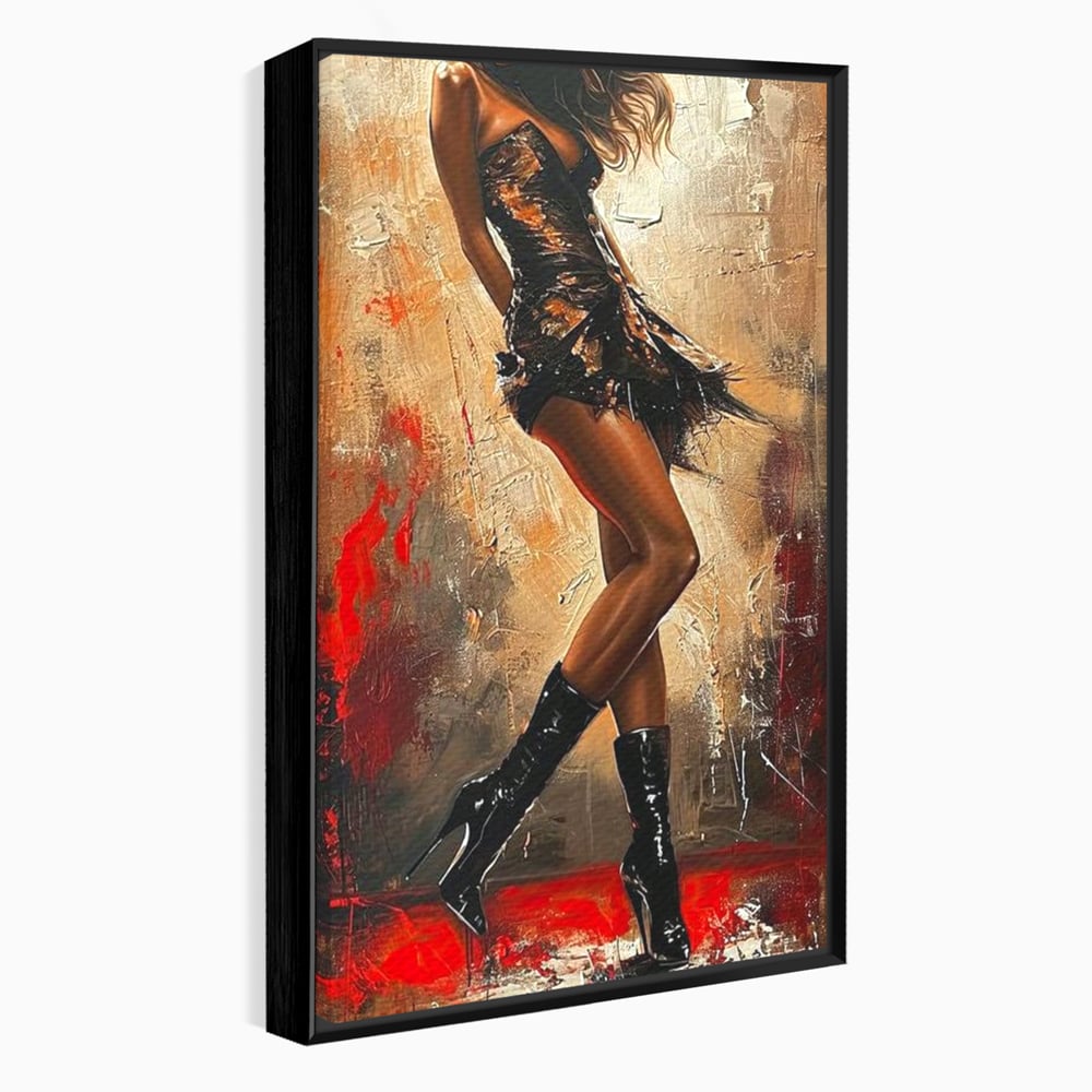 Tablou canvas cu tablou canvas cu silueta de dansatoare, in rama de aluminiu negru