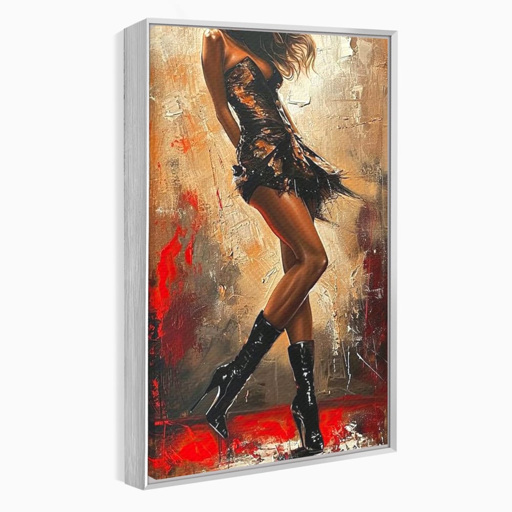 Tablou canvas cu tablou canvas cu silueta de dansatoare, in rama de aluminiu argintiu
