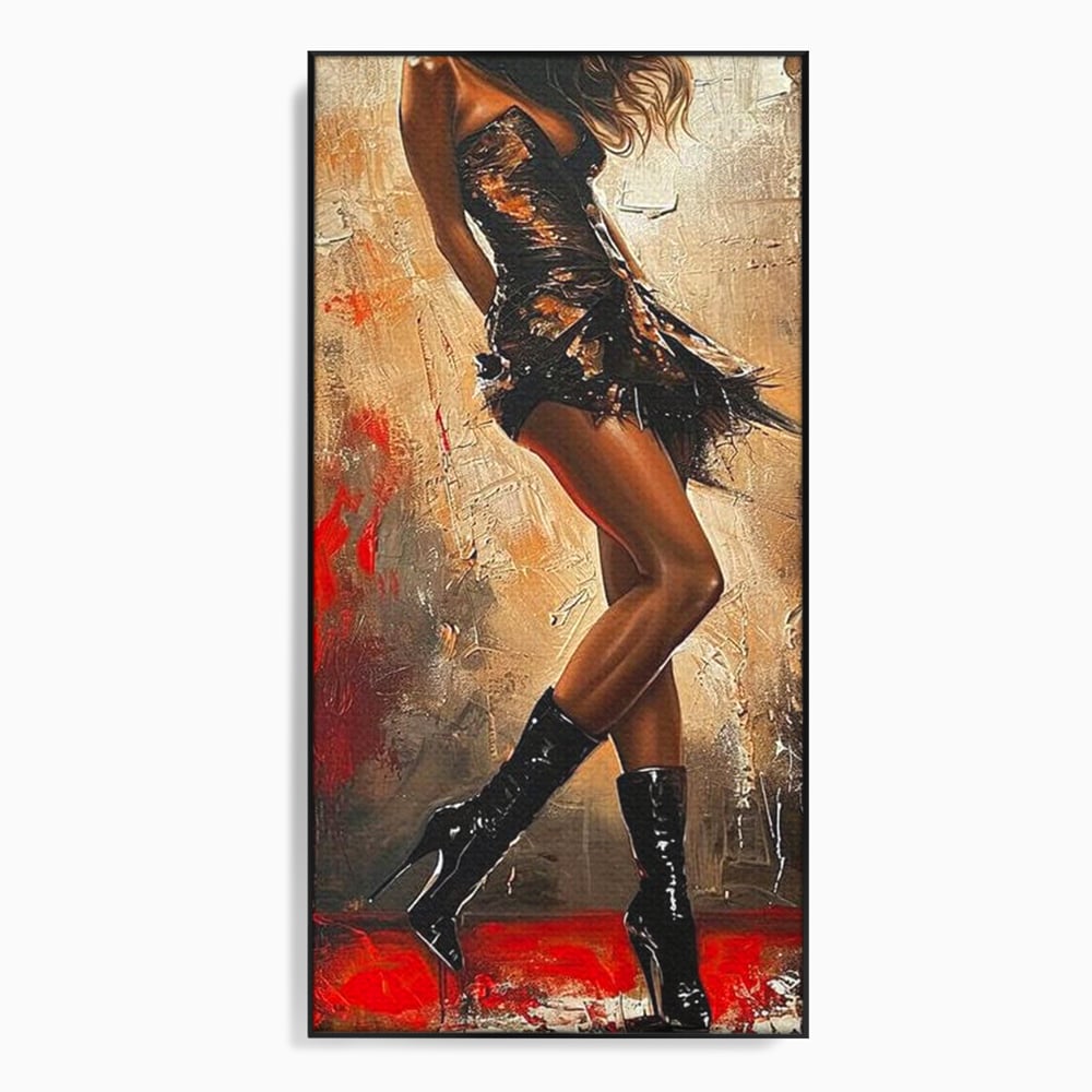Tablou canvas cu tablou canvas cu silueta de dansatoare, in rama de aluminiu negru