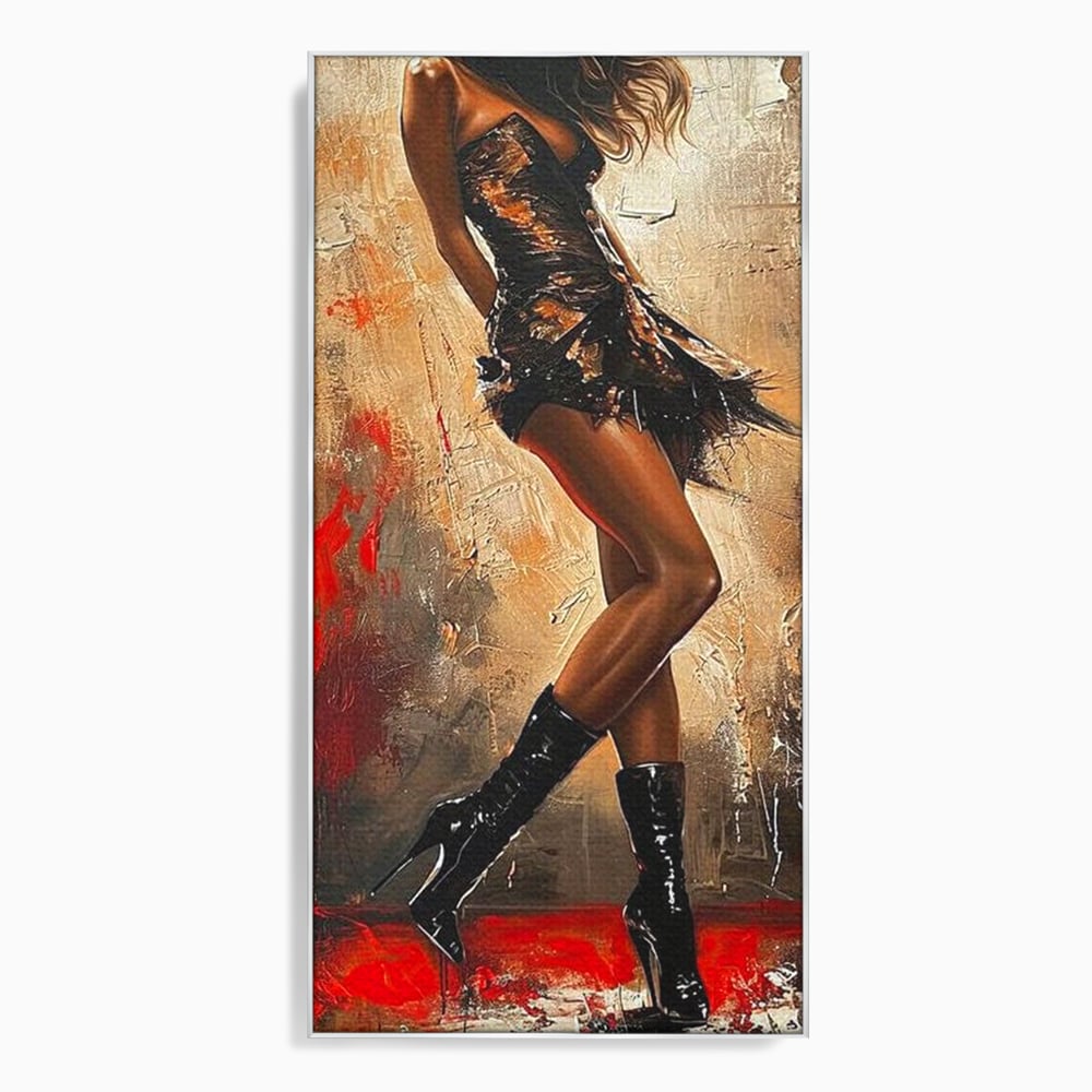 Tablou canvas cu tablou canvas cu silueta de dansatoare, in rama de aluminiu argintiu