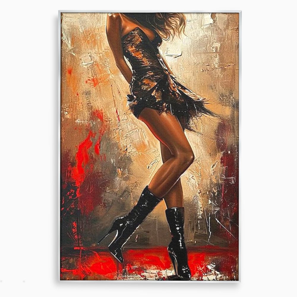 Tablou canvas cu tablou canvas cu silueta de dansatoare, in rama de aluminiu argintiu