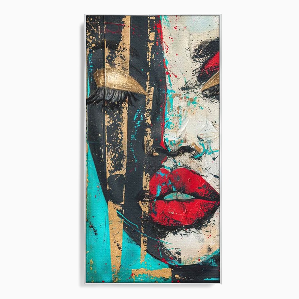 Tablou canvas cu tablou canvas cu portret avangardist, in rama de aluminiu argintiu