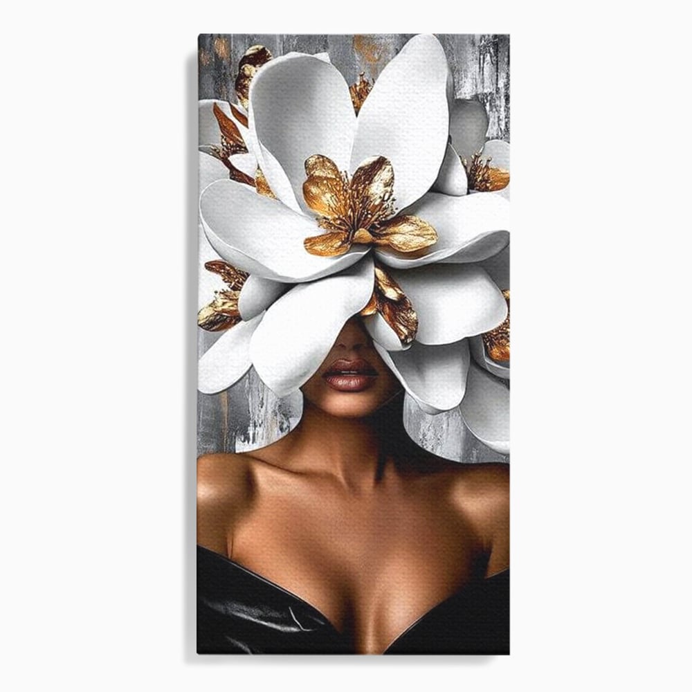 Tablou canvas cu tablou canvas cu femeie si magnolie alba, fara rama, pe sasiu de lemn