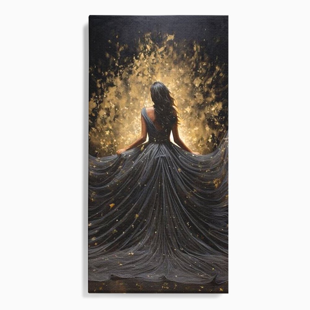 Tablou canvas cu ilustratie digitala cu silueta feminina, fara rama, pe sasiu de lemn