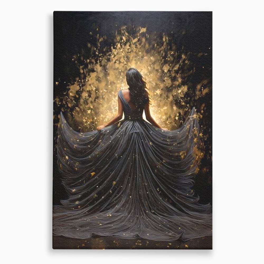 Tablou canvas cu ilustratie digitala cu silueta feminina, fara rama, pe sasiu de lemn