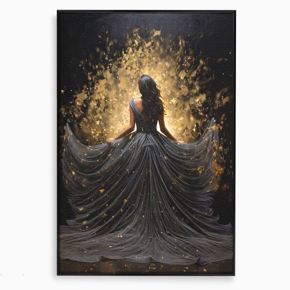 Tablou canvas cu ilustratie digitala cu silueta feminina, in rama de aluminiu negru